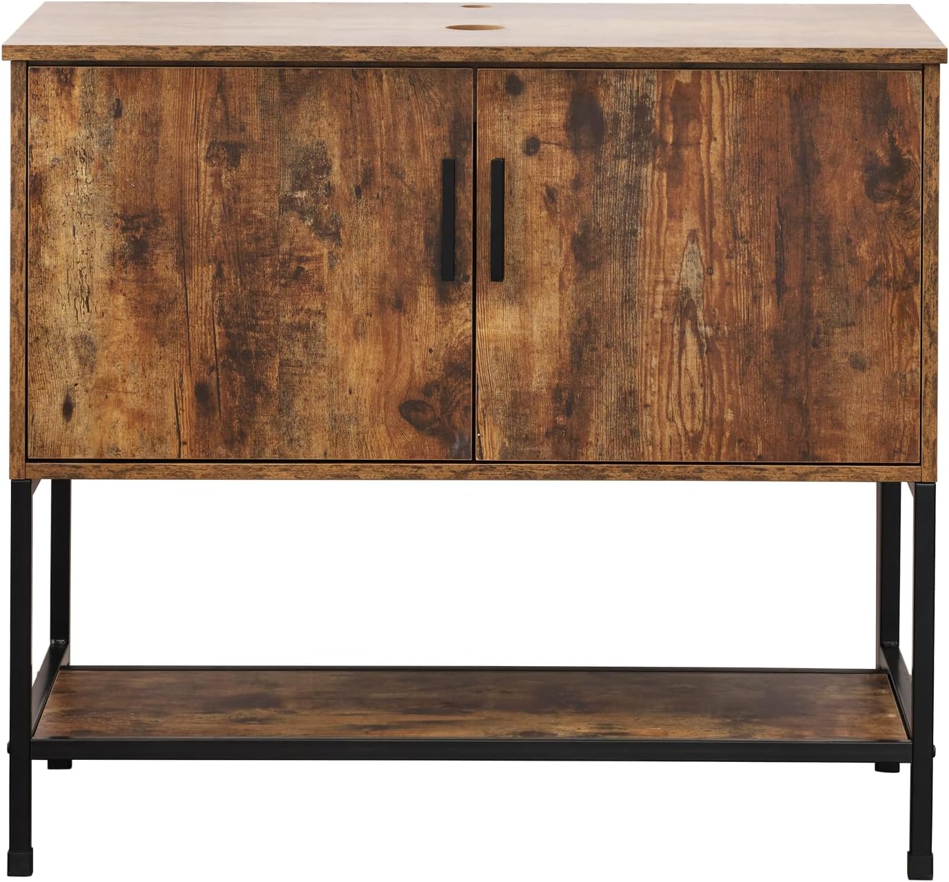 UEV Rustic Brown 36" Bathroom Vanity with Sink,Industrial Iron Frame Bathroom Cabinet Set with Doors & Shelf(Without Sink Combo)