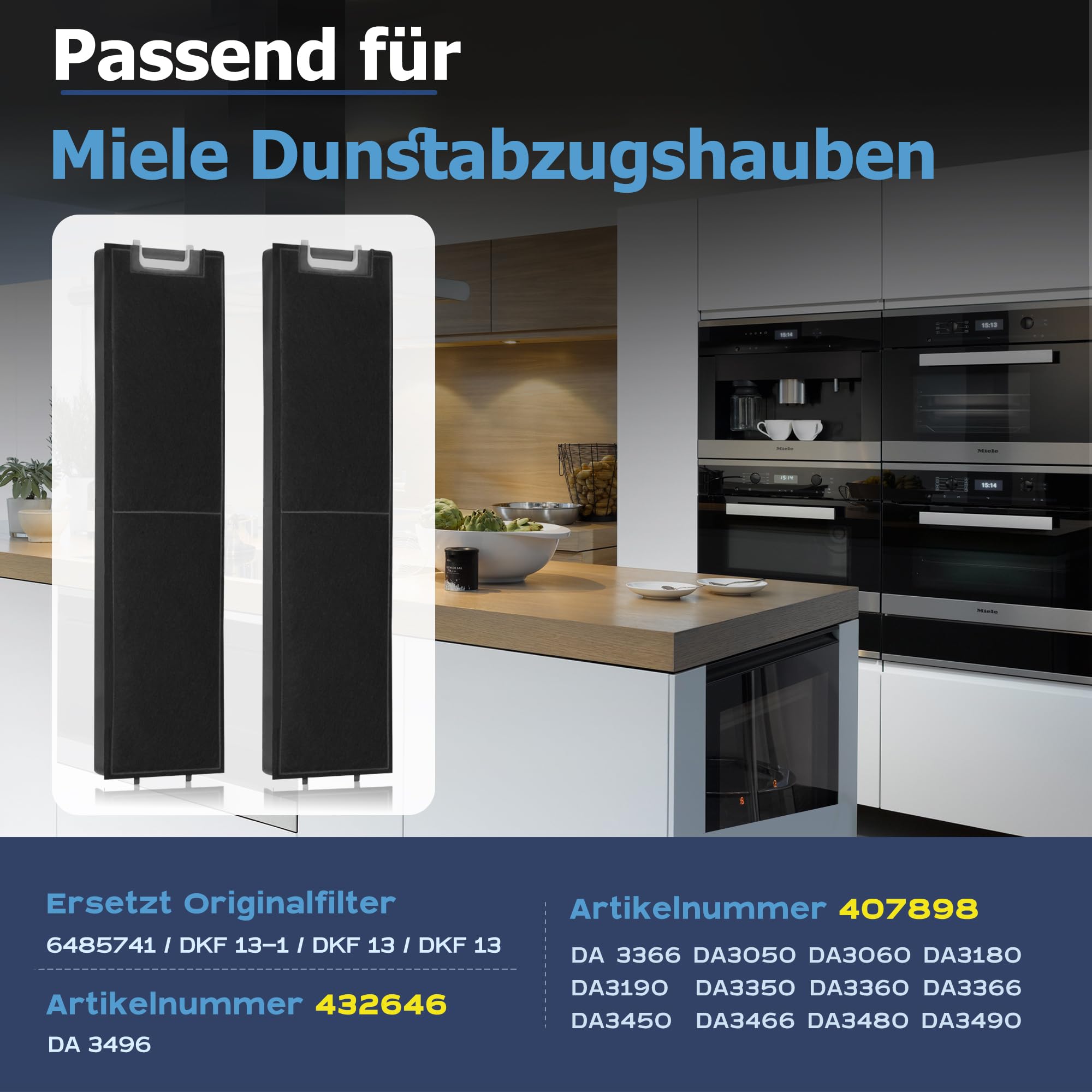 2 filtry z węglem aktywnym, okap kuchenny do Miele DKF13-1 DKF13 i 6485741 do okapu kuchennego Miele zamiennik DA3366 DA3460 DA3466 DA3490 DA3496 DA3XXX
