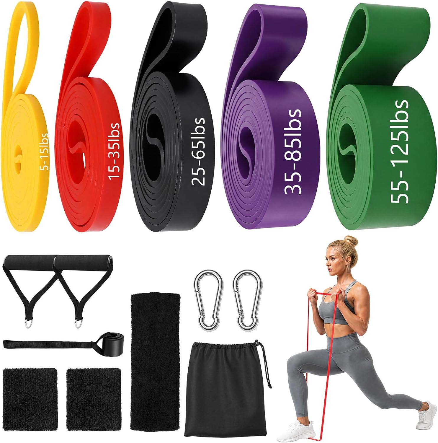 Resistance Bands Set, 5 Level Exercise Bands with Handles Door Anchor Carry Bag, Pull Up Assistance Bands for Home Gym Strength Training, Workout Bands for Men Women