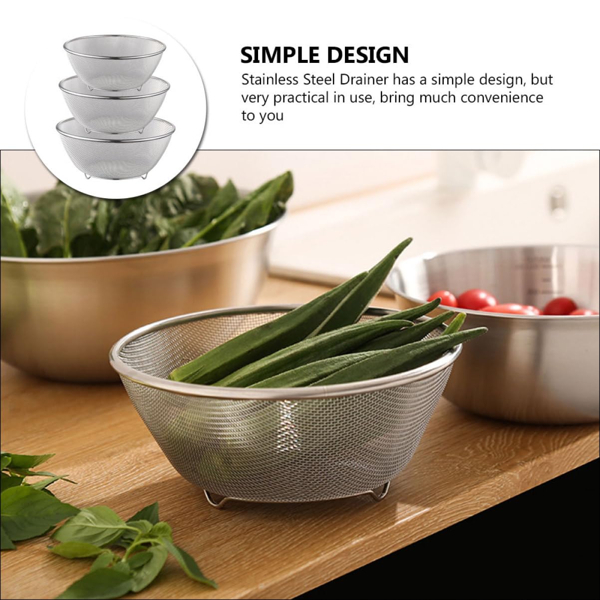 Colador Malla Fina Acero Inoxidable Cesta Lavar Arroz Utensilios De Cocina