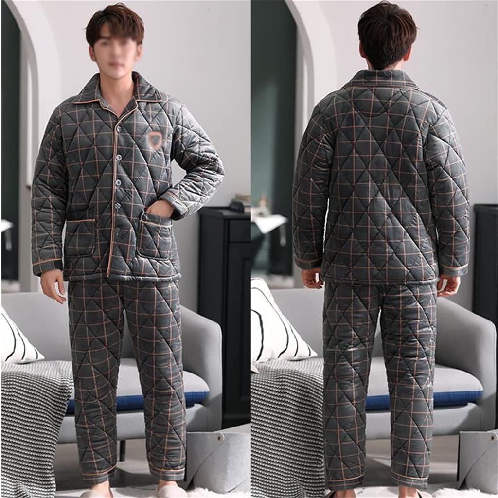 Middle-aged Dad Pajamas Thickened Velvet Cotton Three-layer Quilted Men's Home Clothes Coral Fleece