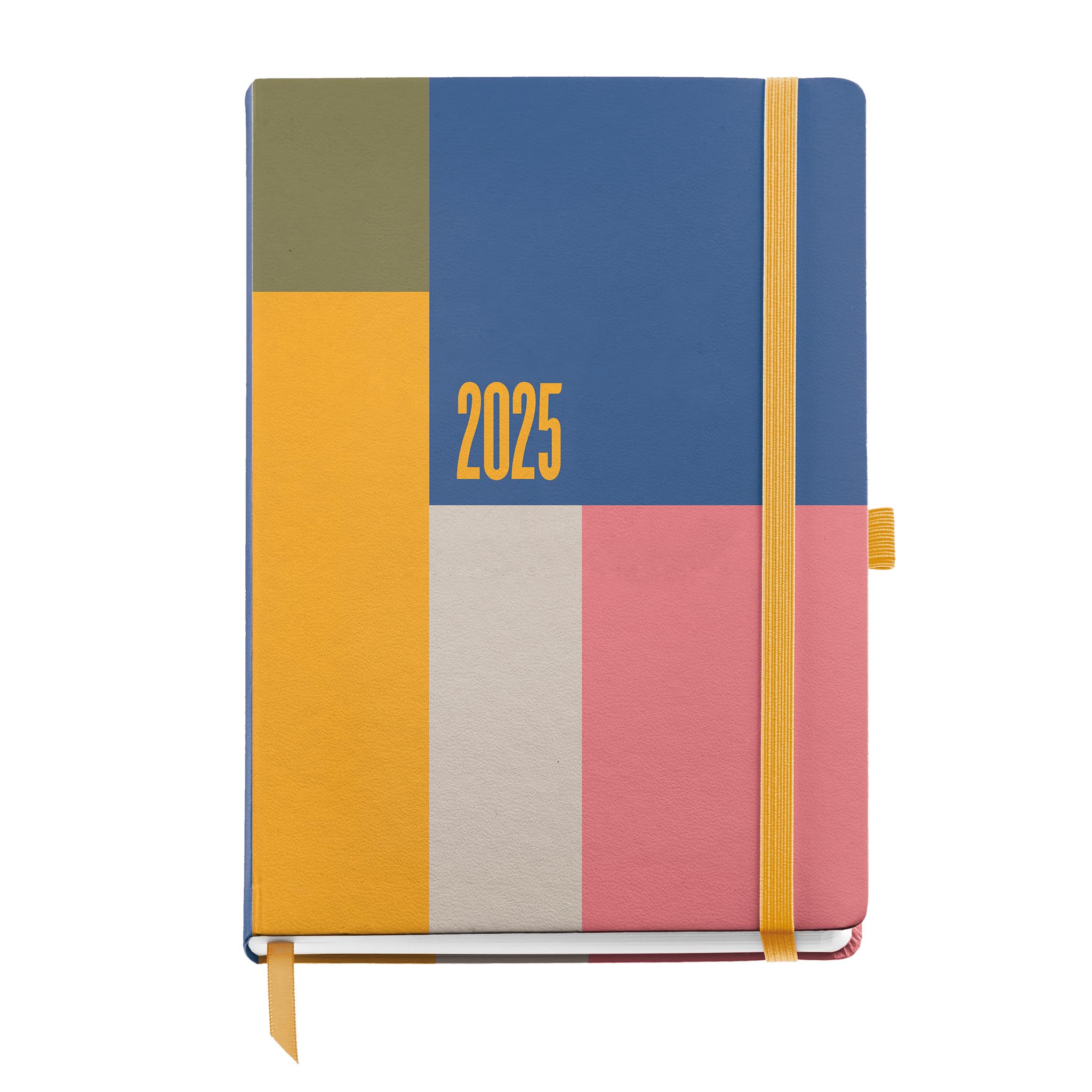 Miquelrius - Agenda 2025, Tamaño 155 x 213 mm, Agenda día página, Cubierta cartón forrado plastificado, Espiral, Cierre goma elástica, Papel 80 g/m², Español, Inglés y Portugués, Color block
