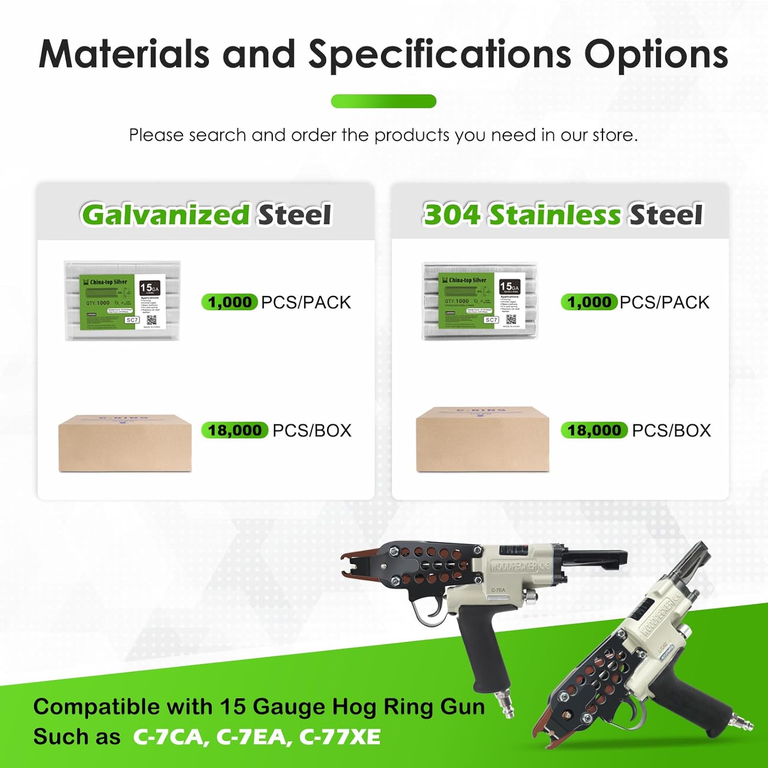 SC7 15 Gauge 3/4'' Inner Crown 15/16" Outside Crown Galvanized C Ring Staples 10,000 PCS/Box, C-Rings for Hog Ring Gun C Ring Pliers