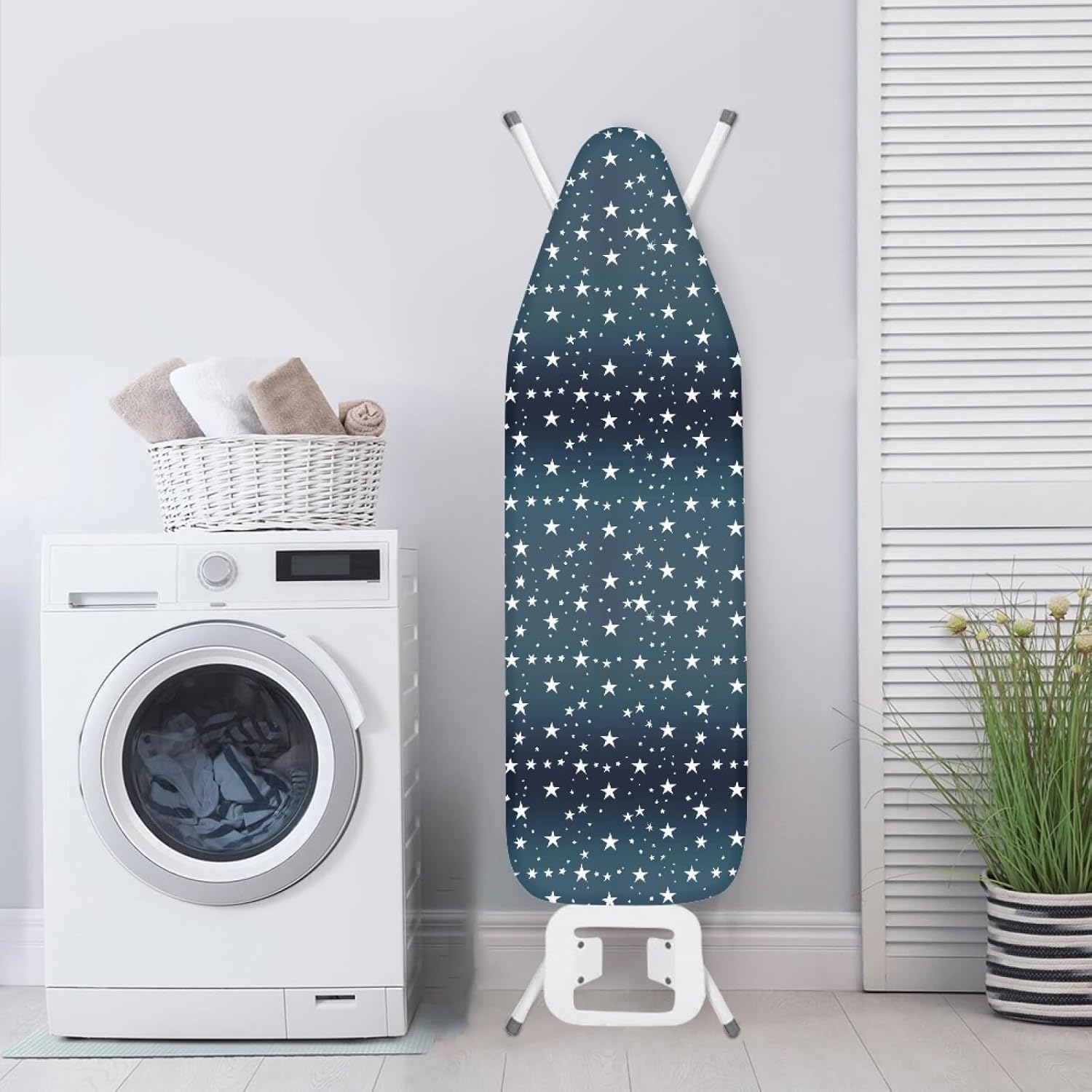 Large Ironing Board Cover and Pad 59x19 Dark Green Star Iron Table Cover with Padding,Extra Wide,Resist Scorching and Staining,Heatproof,Adjustable Fastener Durable Stain