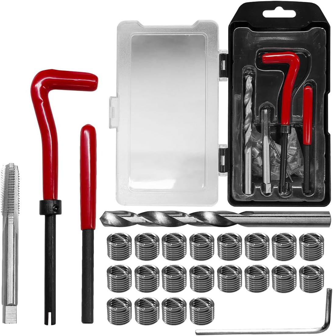 25PCS M8×1.25 Thread Repair Kit, Metric Helicoil Insert Set with HSS Drill Bit Tap and Break-Off Tool, Stainless Steel Rethreading Kit Compatible Hand Tool Set for Damaged Threads Auto Repair (M8)