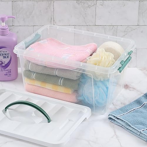 Miniatura 6 de Yuright Paquete de 8 cajas de organización de plástico de 14 cuartos de galón, contenedor de almacenamiento con tapa transparente con asa