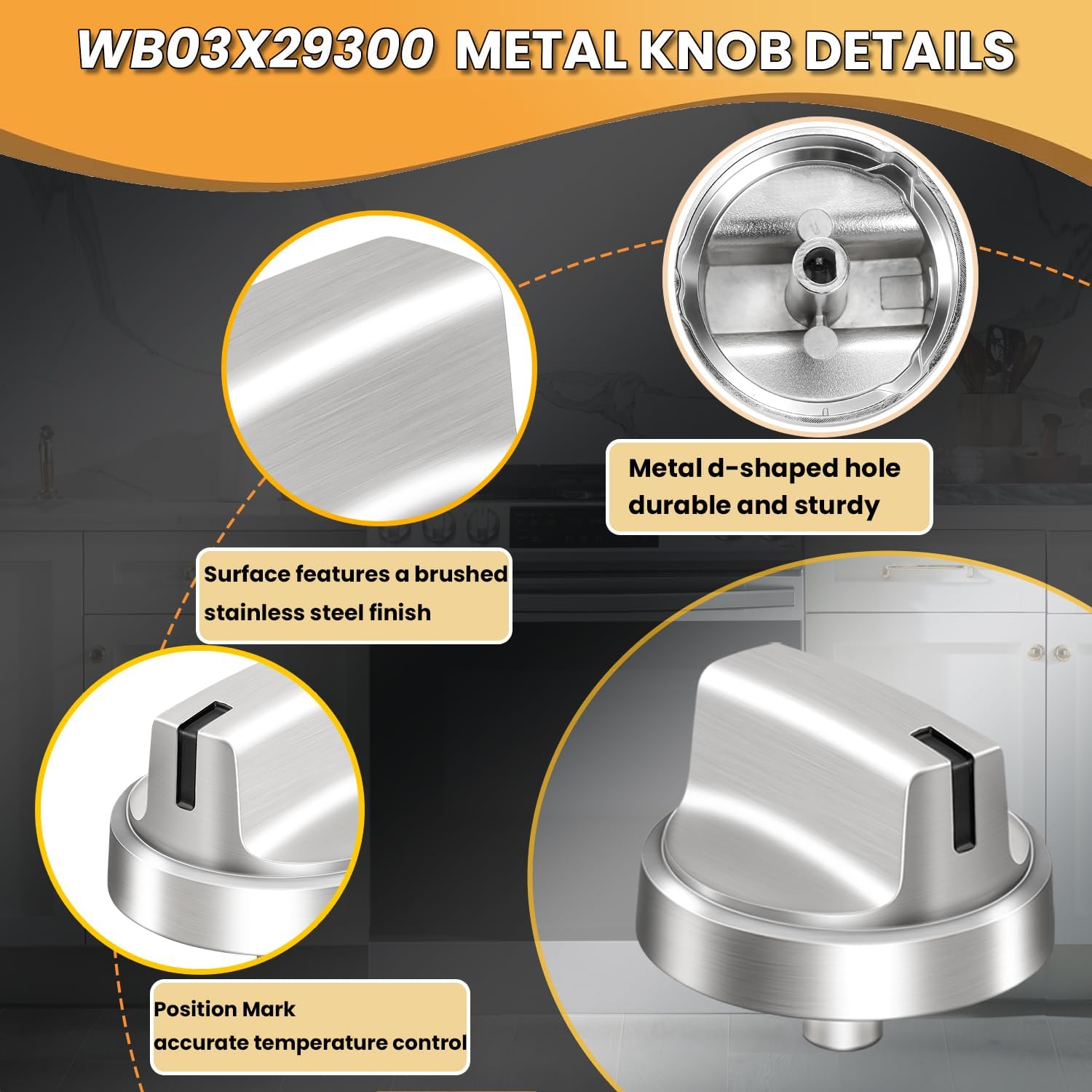 Upgraded Metal WB03X29300 for GE Stove Knobs Replacements,Stainless Steel Finish,Compatible with JGP3530SL1SS,JGP5530SL1SS,JGP5536SL1SS Surface Burner Control Knobs, Gas Cooktop Replaces