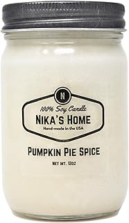 Nika's Home Pumpkin Pie Spice Soy Candle 12oz Mason Jar Non-Toxic White Soy Handmade, Long Burning 50-60 Hours Highly Scented All Natural, Clean Burning Candle Gift Décor