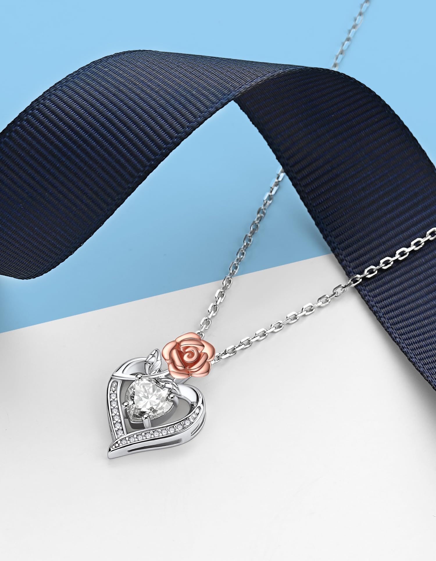 MomentWish Halskette Damen Silber, 1 Karat Moissanite Kette Rose Silber 925 Silberkette mit Anhänger Rosegold Schmuck Geschenk für Frauen Freundin Mama