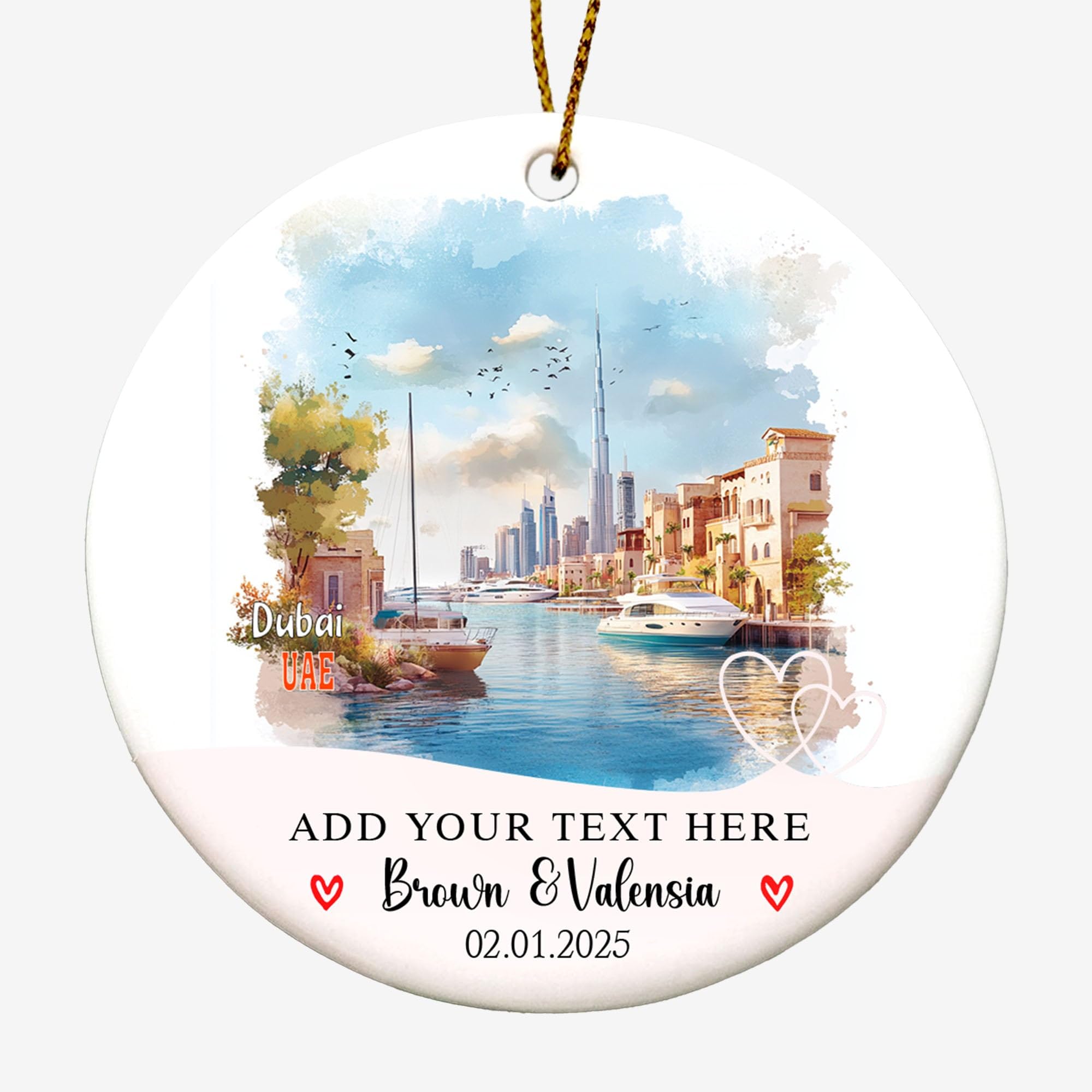 Personalized Dubai-UAE Ornament – Custom Couple's Names & Date – UAE Travel Souvenir Keepsake – Wedding Gift – Christmas Decoration QGJykk