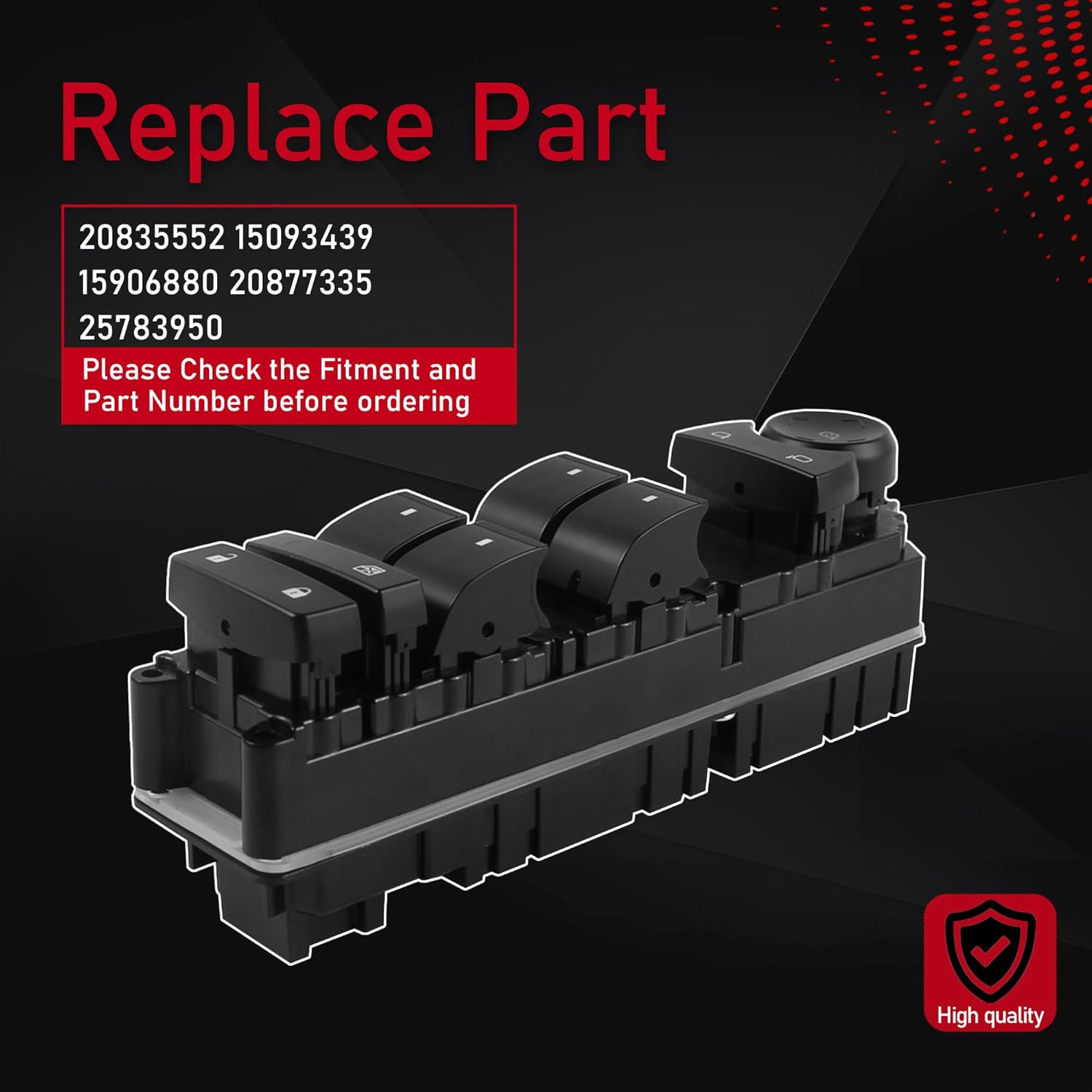 20835552 Front Driver Side Master Power Door Lock Window Control Switch Compatible with 2007-2021 Chevrolet Tahoe Avalanche Silverado Suburban GMC Yukon Cadillac Escalade Replaces 15093439