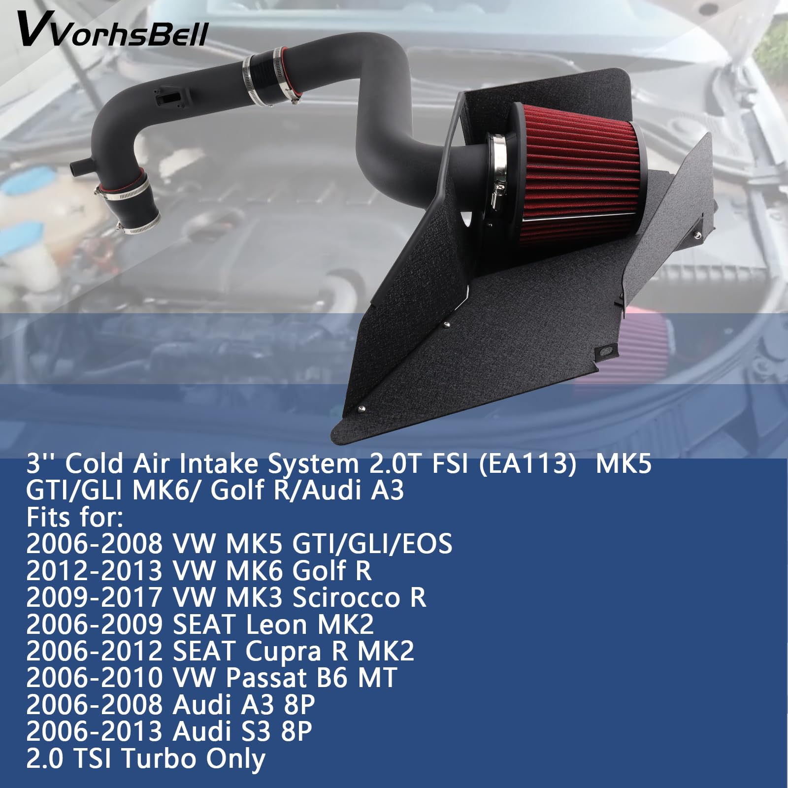 Kit filtro di aspirazione aria fredda EA113 per Audi A3 S3/06-08VW MK5 GTI GLI/12-13MK6 Golf R 2.0/06-12MK3 MK2