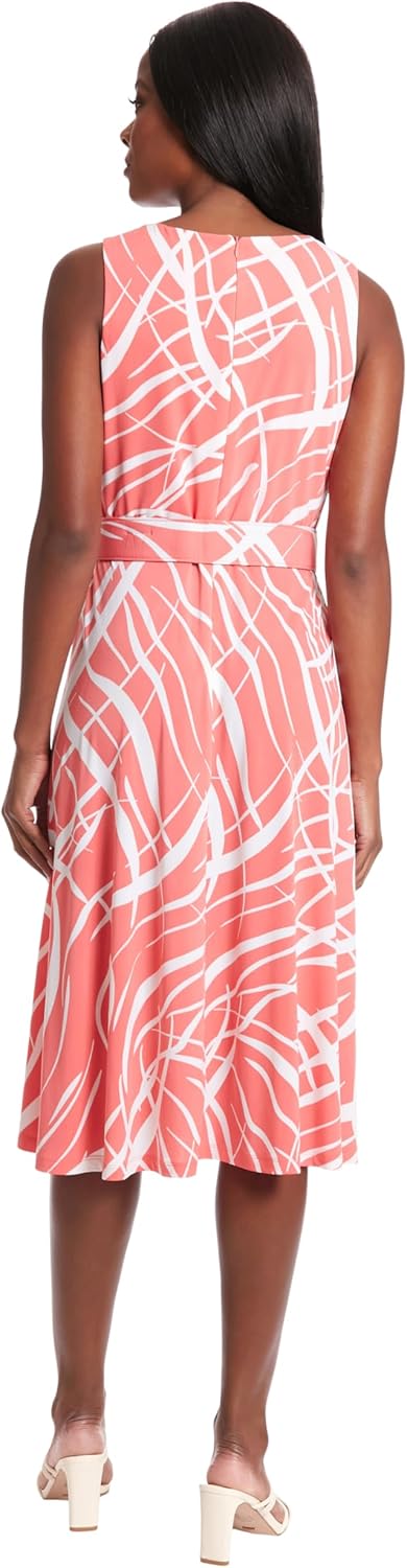 London Times Womens Sleeveless Jersey Keyhole Belted Midi Dress - Image 4