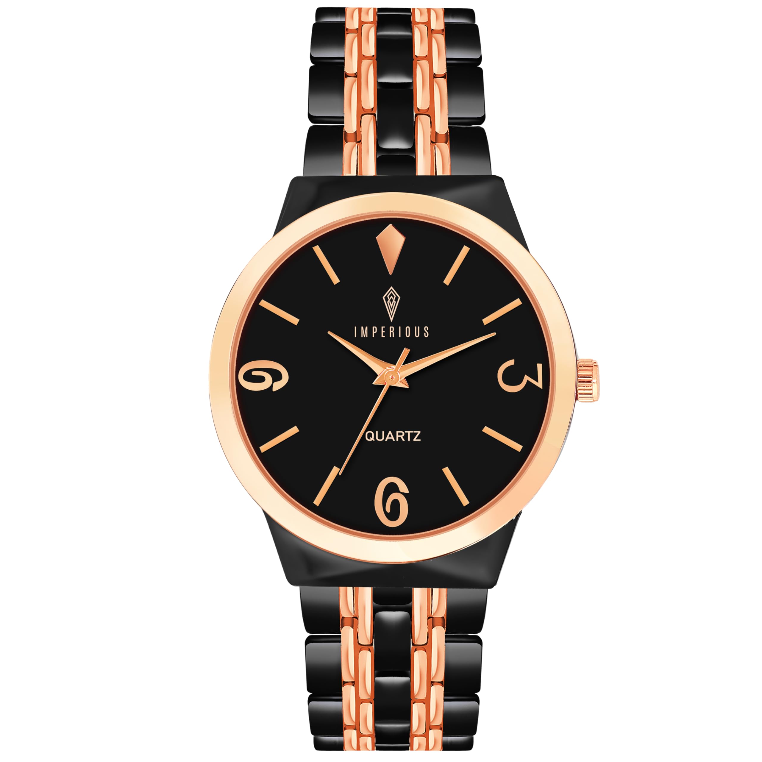 IMPERIOUS - THE ROYAL WAY Womens Round Dial Quartz Movement Metal Strap Watch - Elegant Glass Mirror Finish (Black) (B0D8LHV671) Amazon Price History, Amazon Price Tracker