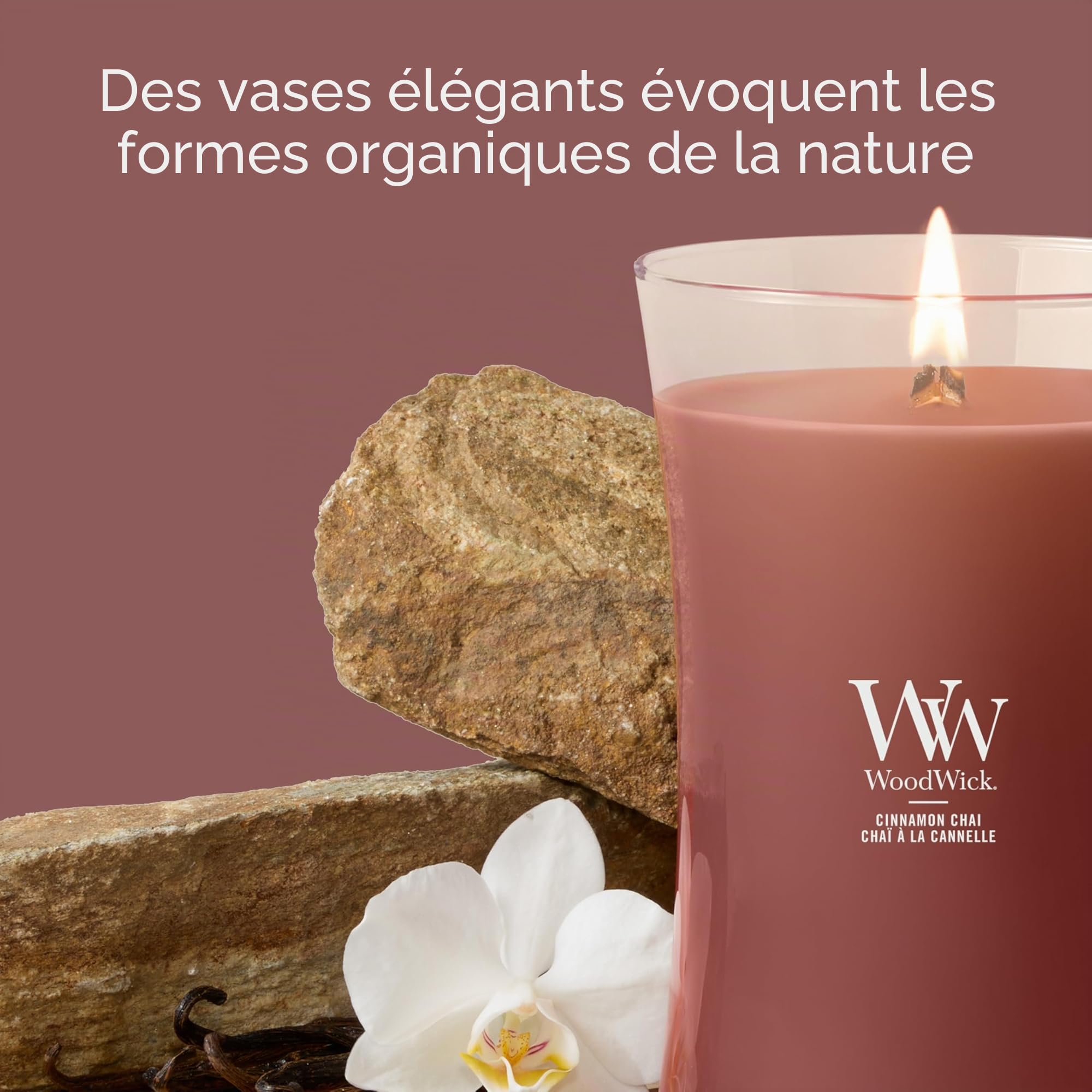 WoodWick Bougie parfumée grand format sablier | Cannelle Chaï | avec mèche crépitante | Durée de combustion : jusqu’à 130 heures