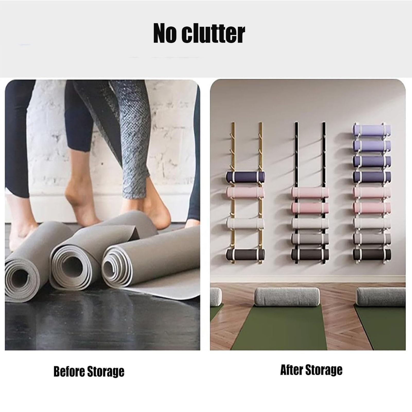 Générique 6 Lagen Yoga-Mattenhalter, Wandhalterung aus Metall für Schaumstoffrollen, hängende Yoga-Mattenhalterung für Home-Gym-Übungen, platzsparend(Schwarz)