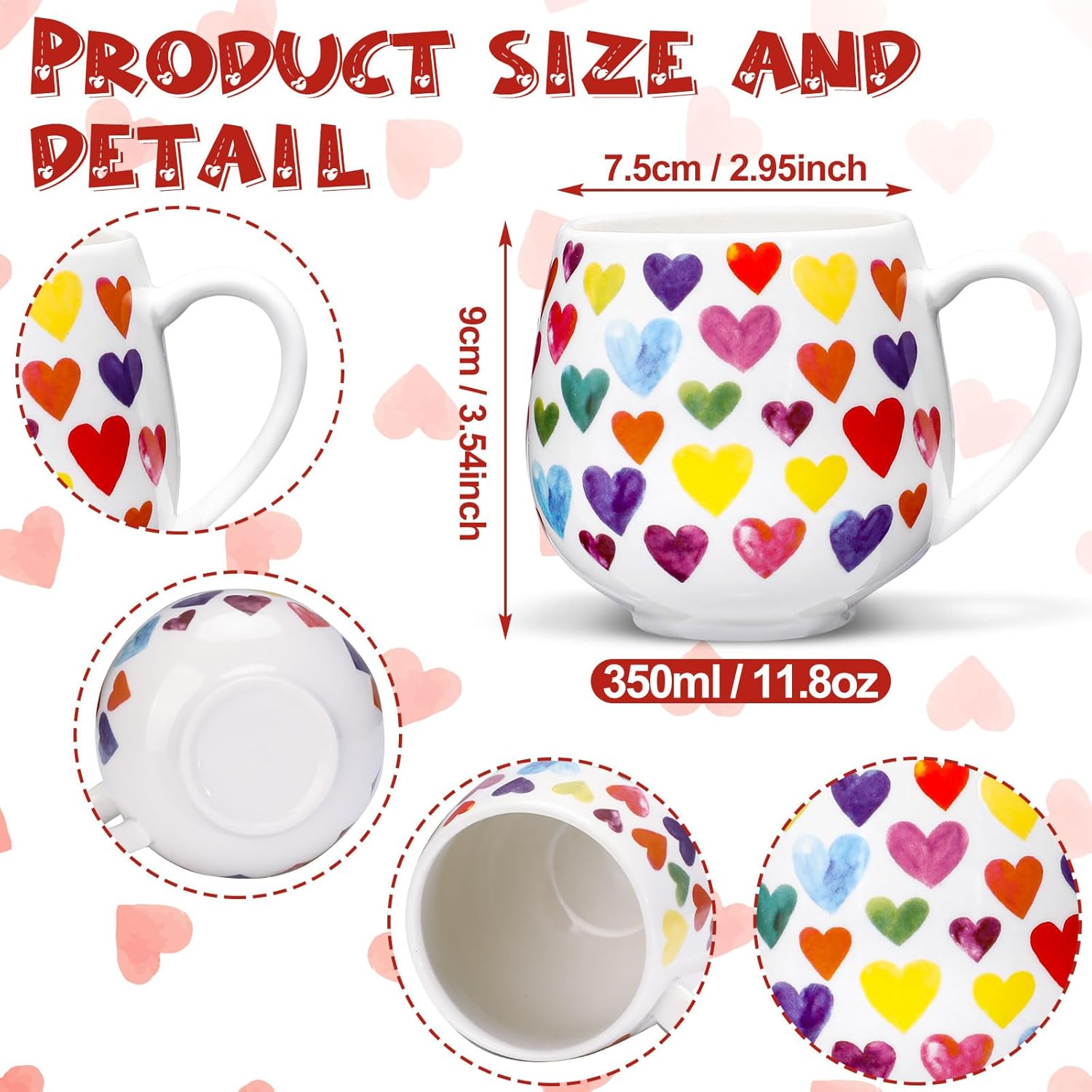 Layhit 6 Pcs Valentine's Day Coffee Mugs 12 oz Valentine Ceramic Mugs Bulk Cute Couple Cups Set for Anniversary Wedding Engagement Birthday Couple Gifts Mom Girlfriend (Heart)