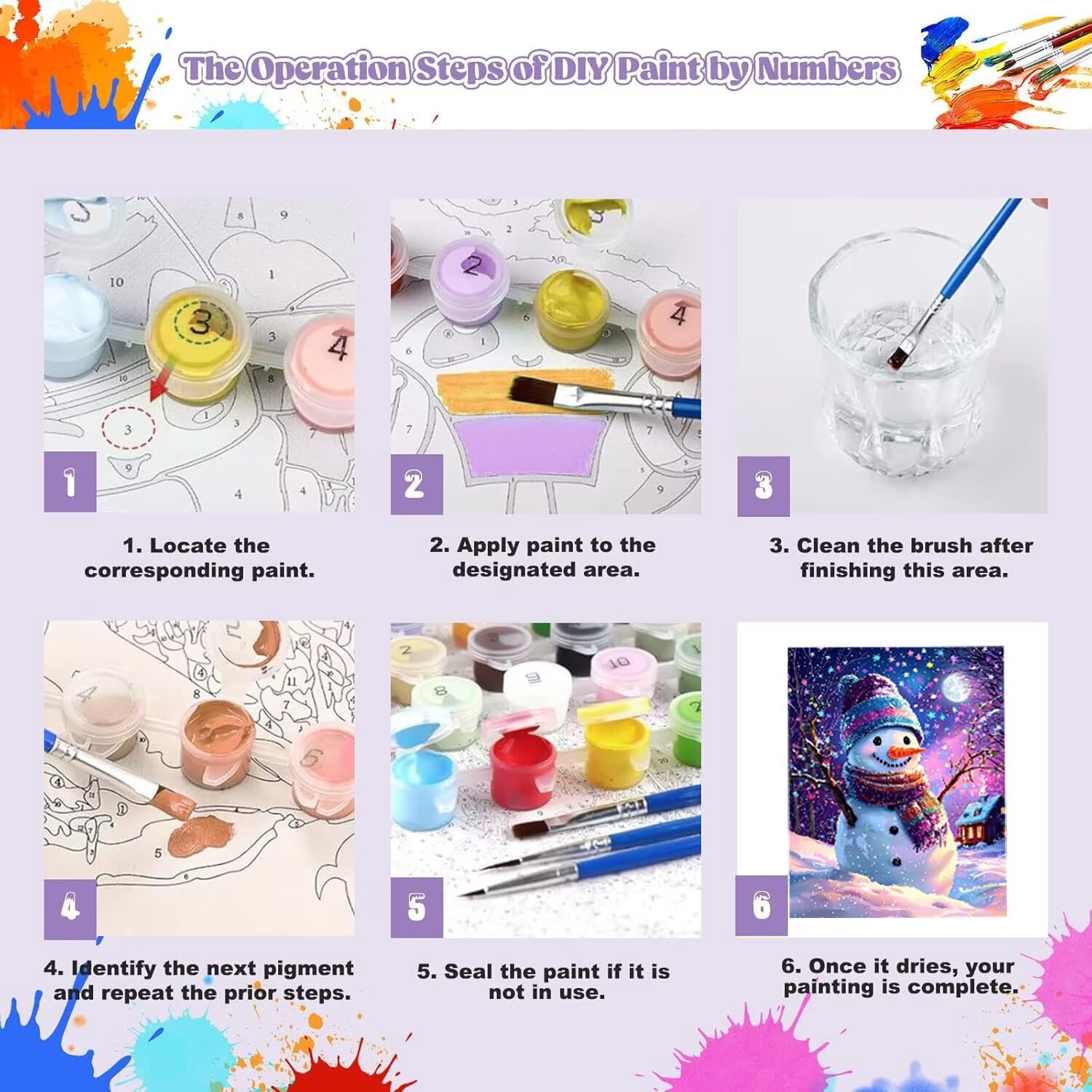 WEISHIWE Muñeco de nieve Pintar por Numeros Adultos, 60x80cm w-1034