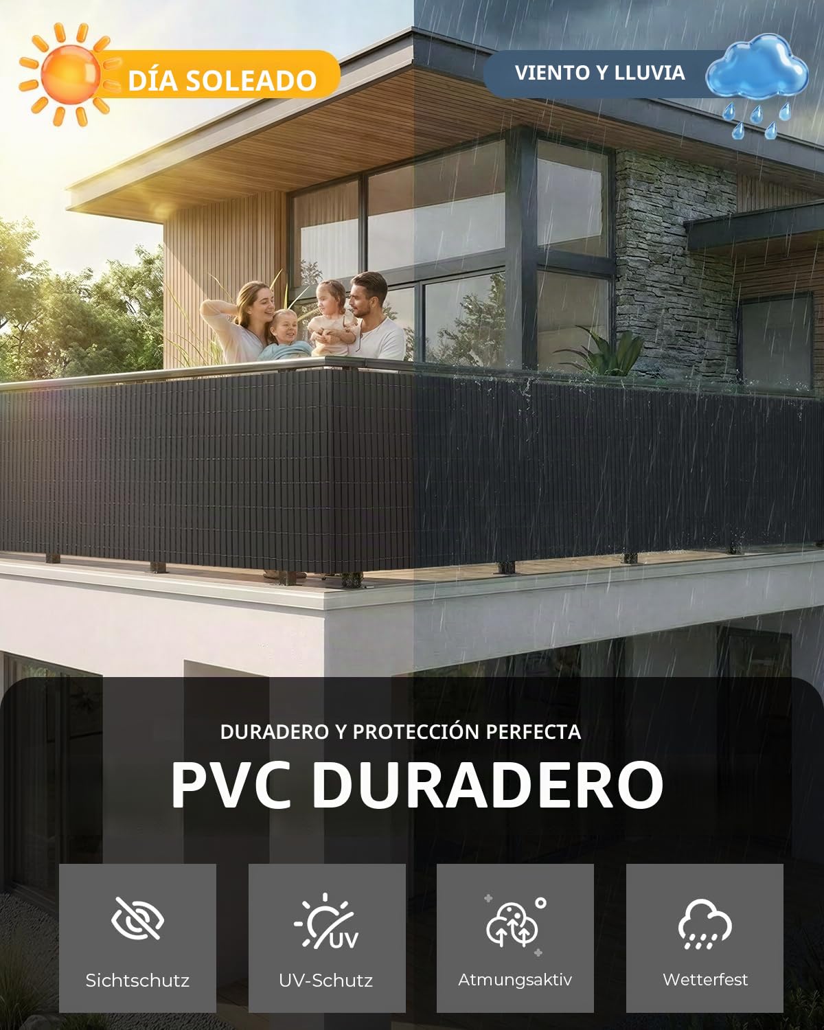 paramondo Estera de PVC Estándar Valla, Privacidad de Balcón y Pantallas, Triple Refuerzo, Cañizo Ocultacion Balcon Protección para Jardín, Terraza, Resistente a la Intemperie, 100 x 500 cm, Gris