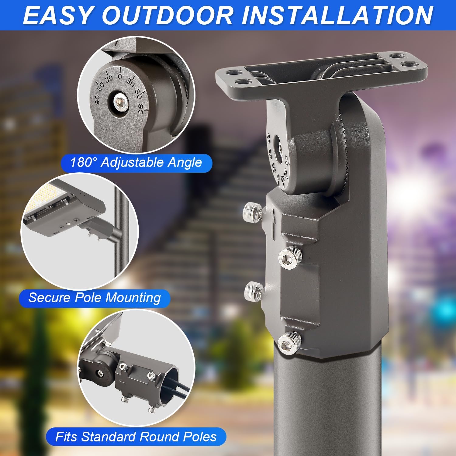 LED Parking Lot Light Mounting Bracket, Waterproof and Rust-Proof, Slip Fitter Mount Accessory for LED Shoebox Parking Lot Light, Outdoor Area Street Lighting Mounting Bracket