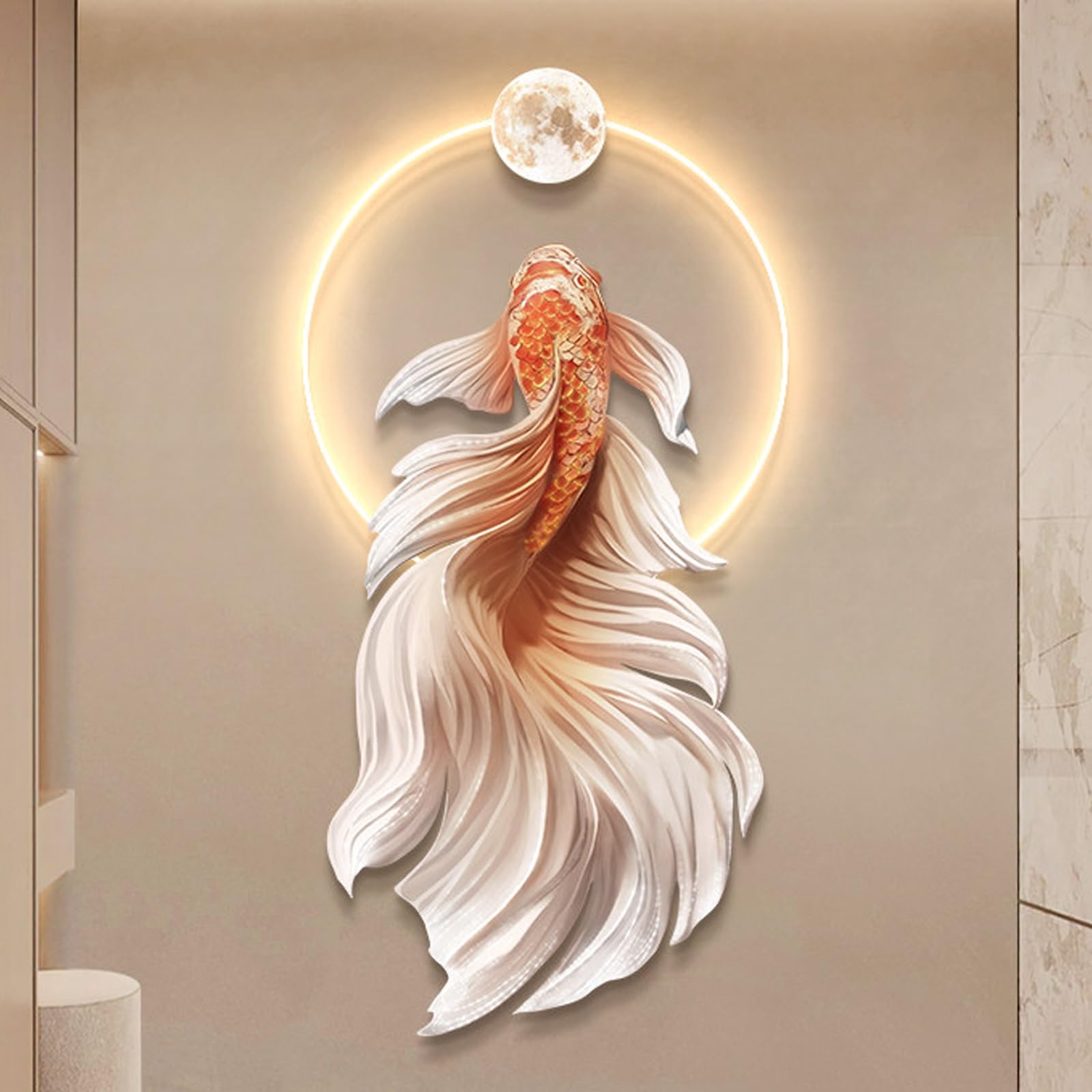 Cmycyddply C Mycyddply 3D Koi Fish Wall Art With Led Light Feng Shui Glowing Wall Decor