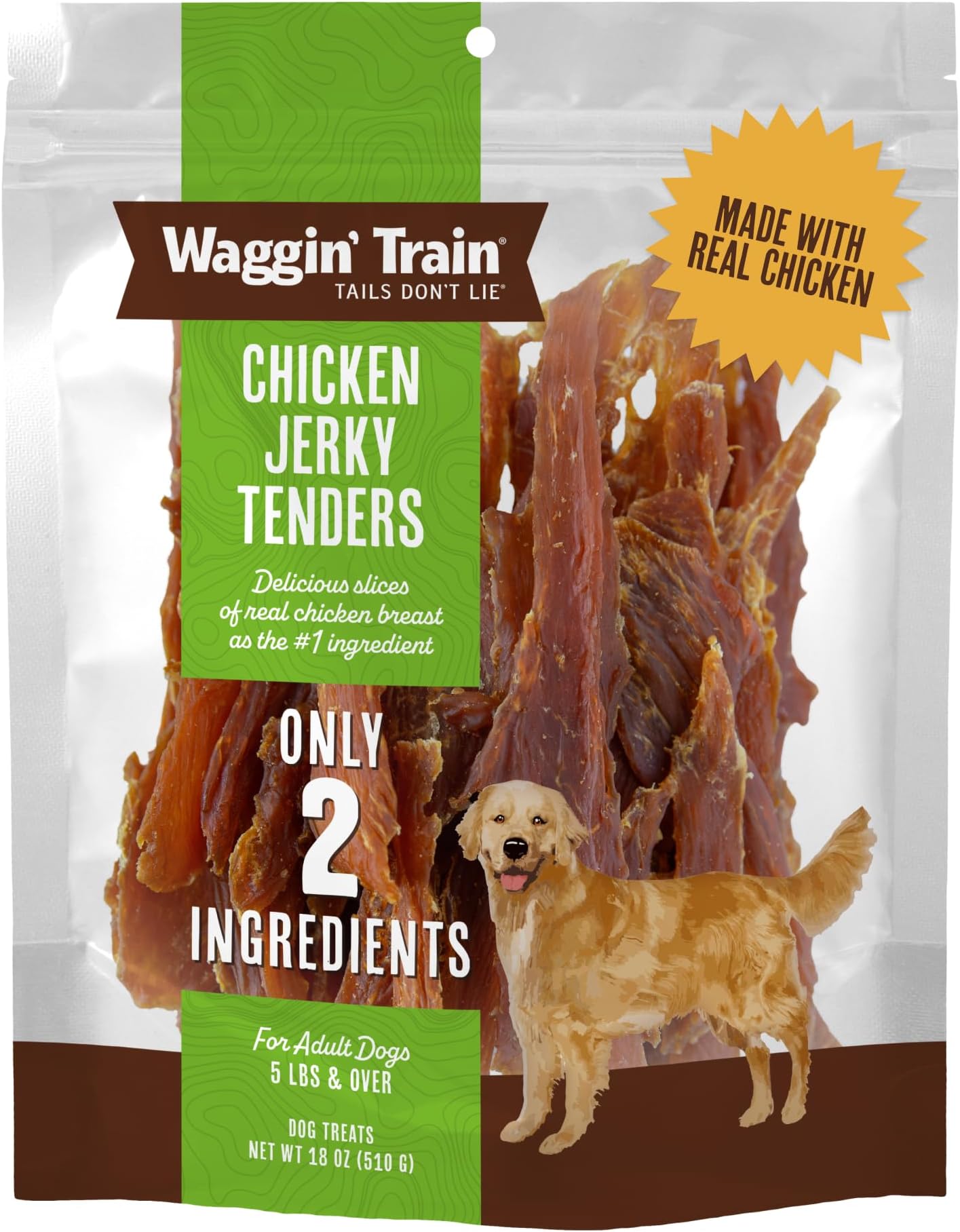 Chicken Jerky Dog Treats, Made with 100% Real Chicken Breasts, Only Two All-Natural Ingredients, Great High Protein Dog Treat, Easily Digestible for Big or Small Dogs, 18 oz. Pouch