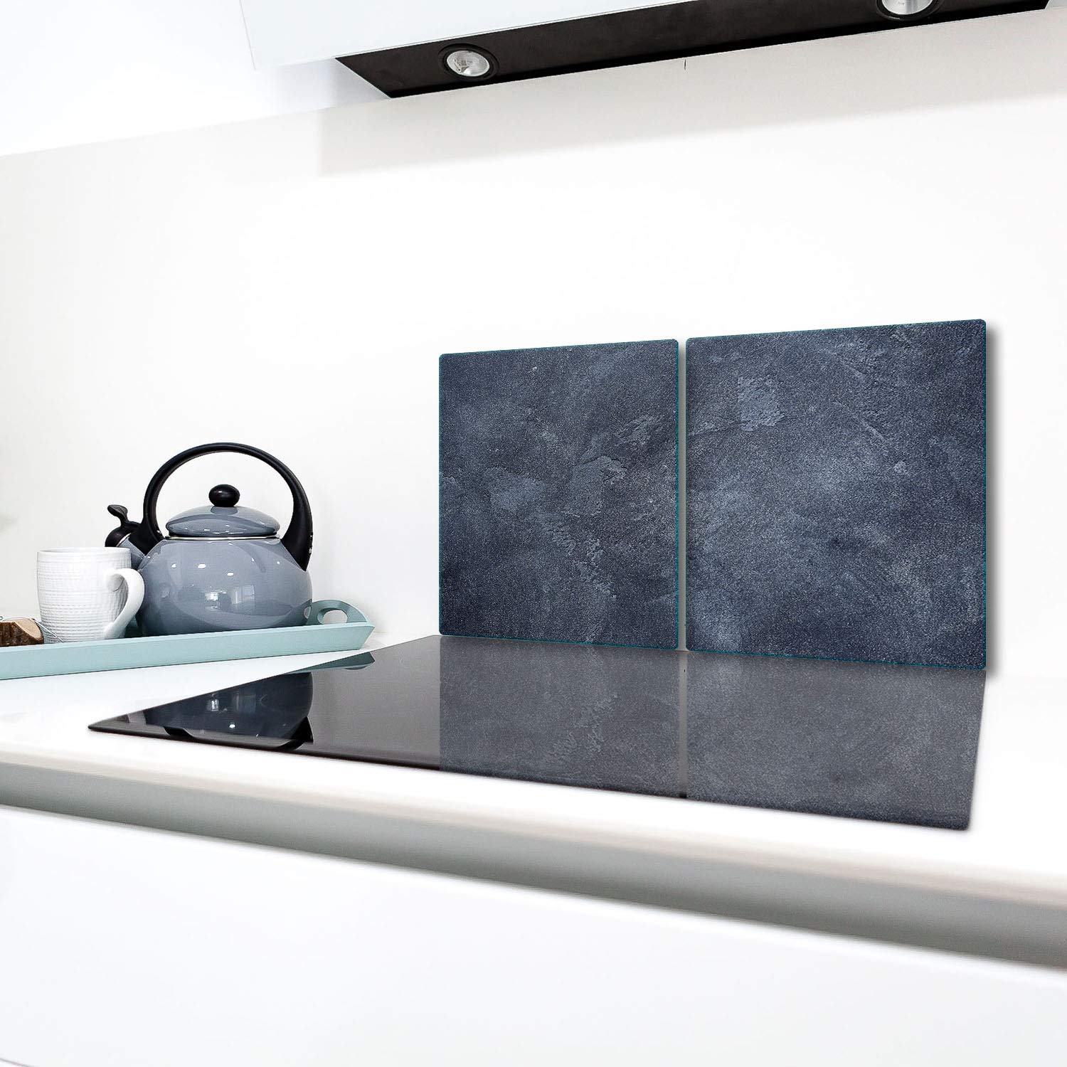 TMK ArtDeko Piastra di copertura per piano cottura in vetroceramica 45 x 52 cm 2 pezzi induzione universale per piani cottura protezione antispruzzo tagliere in vetro temperato, Vago