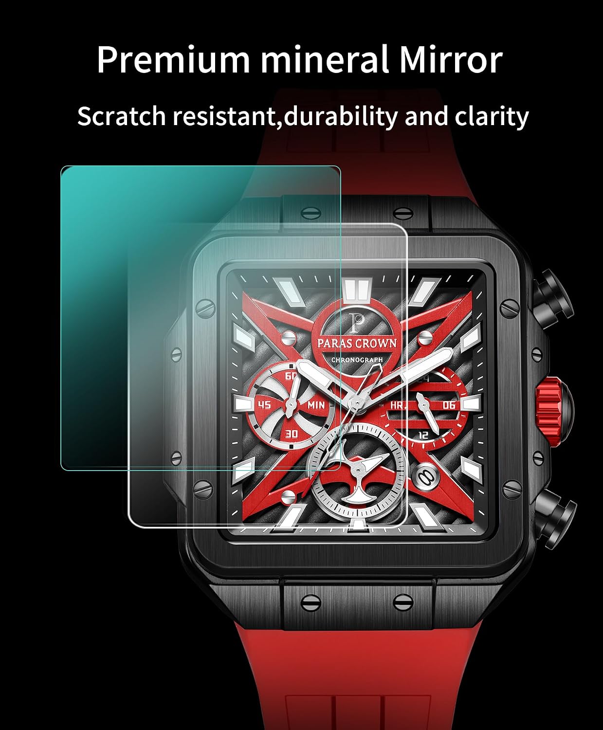 Paras Crown Watches for Men Luxury Fashion Analog 50M Waterproof Sports Watch with Tonneau Dial Luminous Quartz Business Wrist Watch