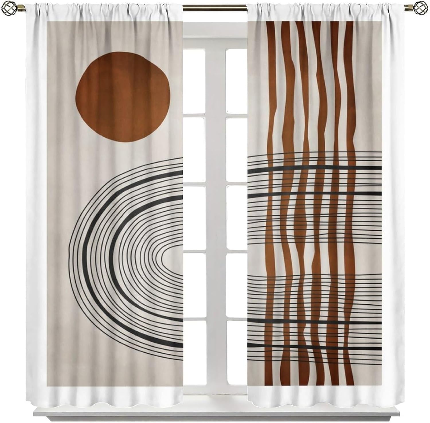 Mid Century Modern Elegant Curtain Set Brown White Boho Line Art Curtains Blackout Boho Decor for Living Room Bedroom Restaurant 52"" W X 84"" L, Style-6