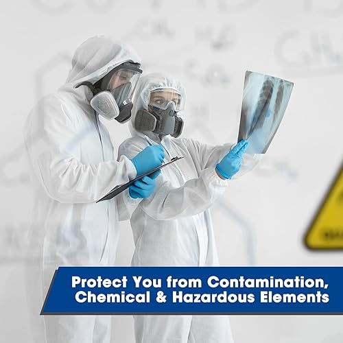 Miniatura 6 de TrelaCo Trajes desechables de 5 piezas XL para materiales peligrosos con capucha, impermeable, traje de pintor, transpirable, de cuerpo completo,