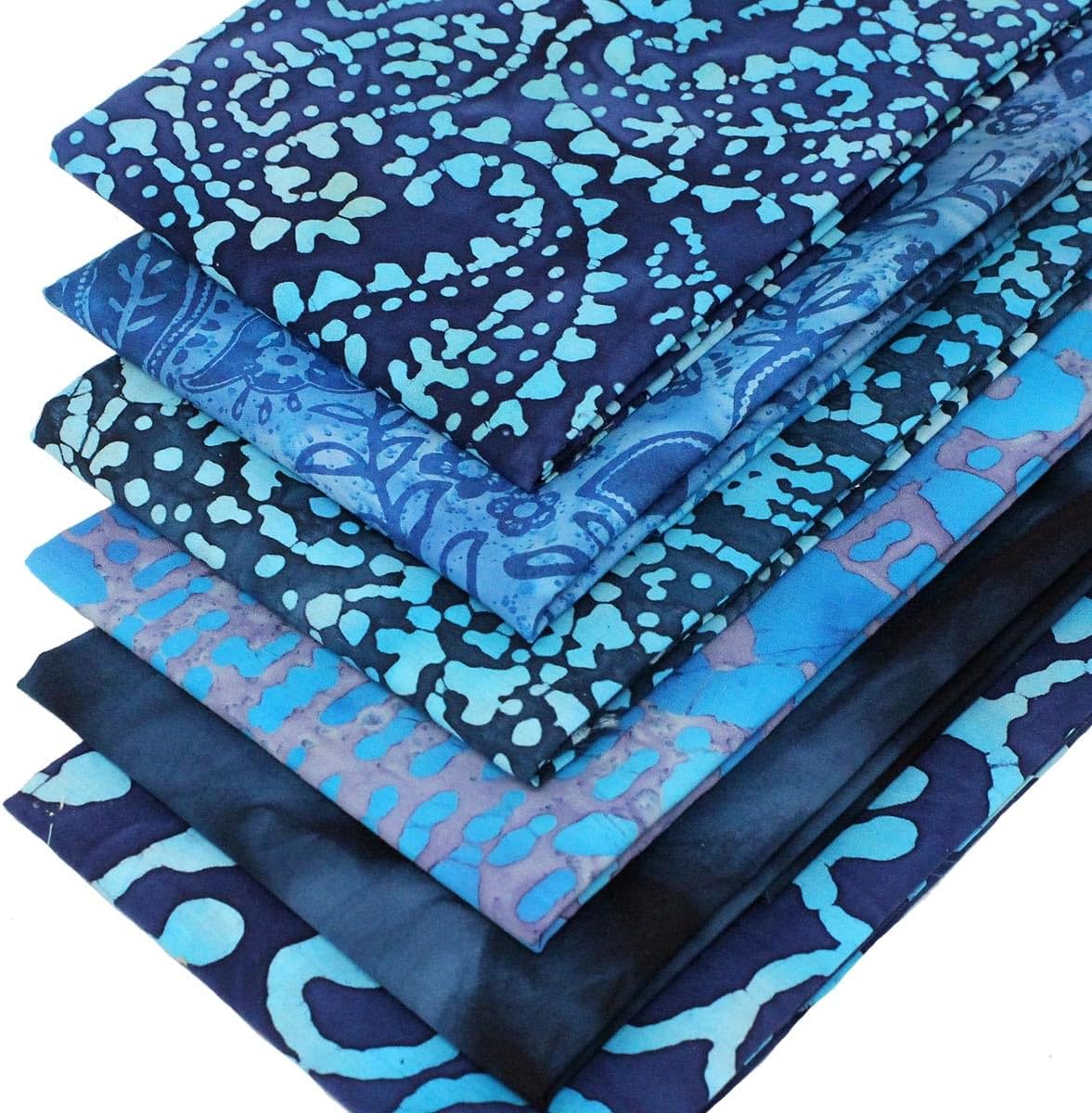 6 Fat Quarters Batik Bundle - 'All in Blue' Ink, Turquoise and Royal Blue Fabrics. Ideal for Quilting and Crafting. 100% Cotton (Includes a Free Patchwork Pattern by Overdale Fabrics)