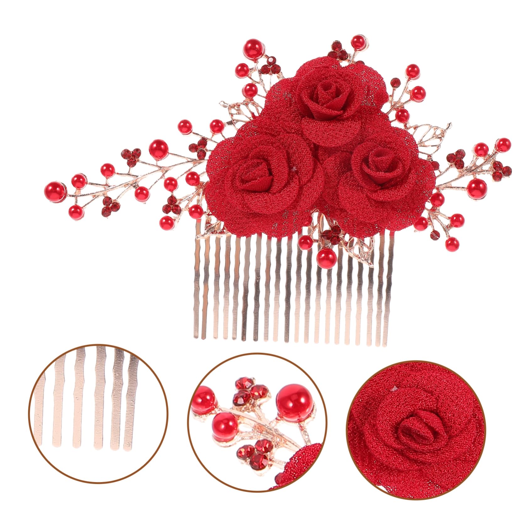 MAGICLULU 4 Roter Haarstecker Haarkamm Hochzeit haarschmuck Haarspangen Haarnadel Haarklammer Haaraccessoires Haarkamm aus Handbuch Kopfbedeckung Rose Braut