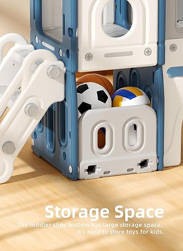 Miniatura 7 de XJD Juego de tobogán 7 en 1, tobogán para niños pequeños a partir de 1 años, juego de tobogán para niños pequeños con aro de baloncesto y pelota,