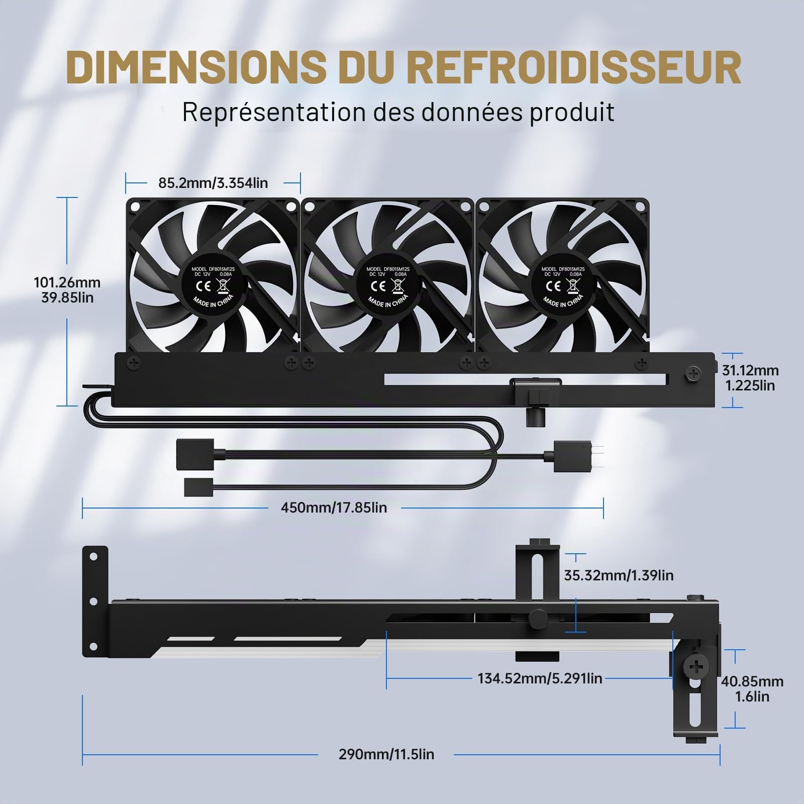 AsiaHorse Ventilateur PWM 80 mm pour ordinateur, carte graphique avec support de carte graphique, 5 V 3 broches ARGB, GPU, avec contrôle Aura Sync jusqu'à 3000 tr/min, noir