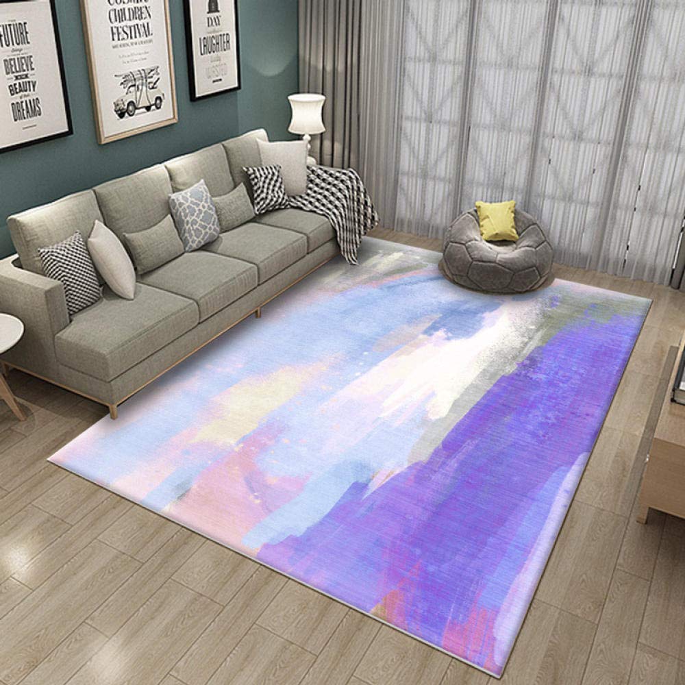 Tapis antidérapant bleu et gris pour grand salon chaleureux et design épuré