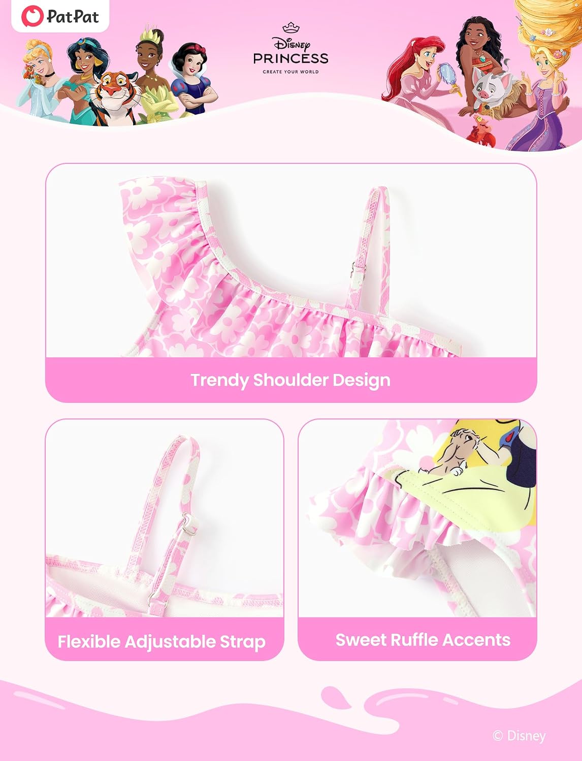 Disney Stitch Frozen Marvel Minnie Mouse Girls Swimsuits Ruffle One Piece Bathing Suits UPF 50 Swimwear Quick Dry Size 2-13Y