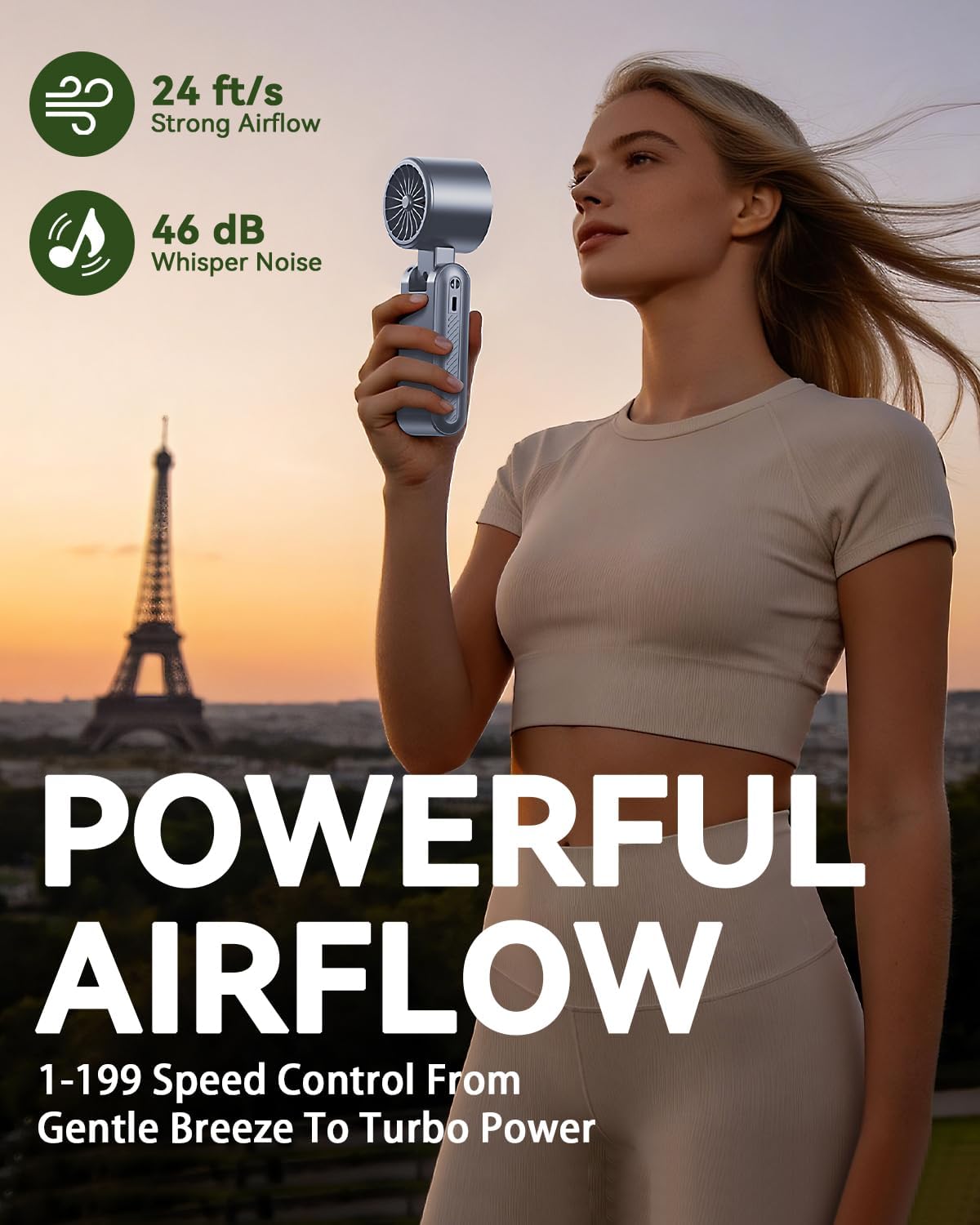 Kimguard Portable Handheld Fan with Ice Cooling, 7.5m/s High Speed Turbo Fan, 150° Foldable 4-in-1 Personal Neck Fan, 199 Speed Stepless Control, USB-C Rechargeable for Travel, Makeup, Hiking,Grey
