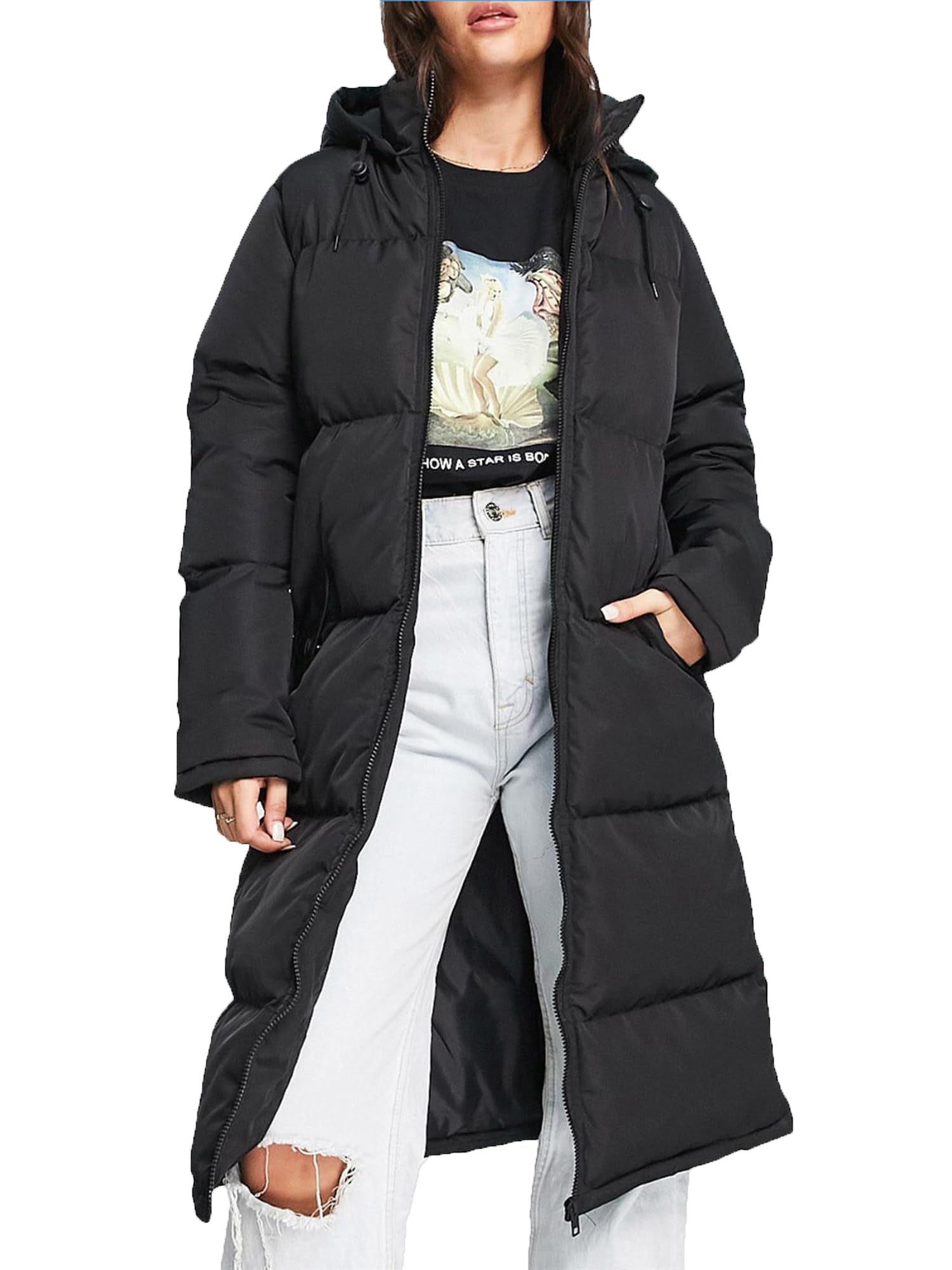 Ss7 Women's Black Padded Winter Long Puffer Coat