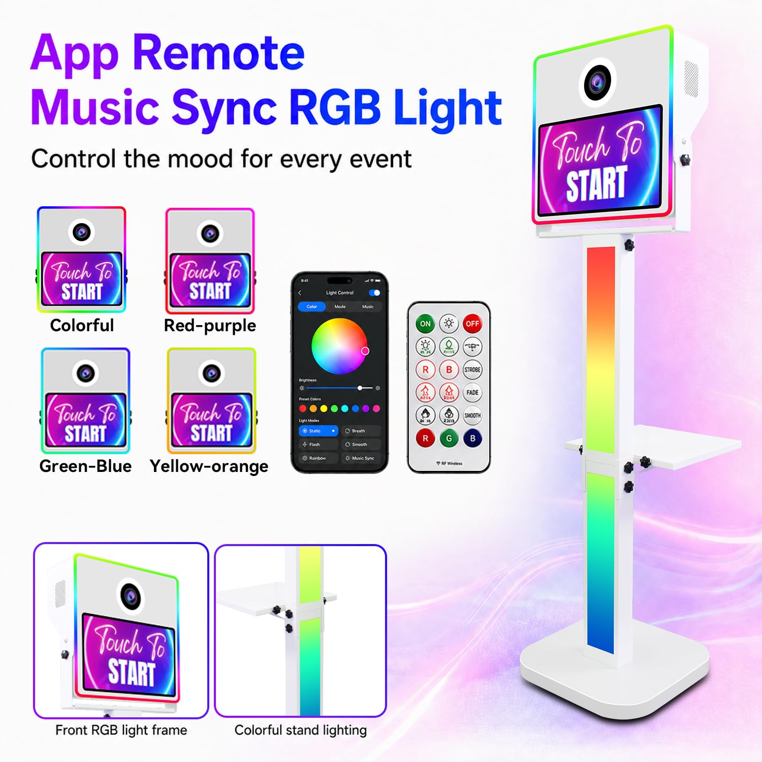 Macchina fotografica DSLR, fotobooth istantaneo, touchscreen da 15,6", mini PC integrato per selfie e feste di nozze (bianco, cabina fotografica + fotocamera) | Stampa istantanea e condivisione di foto, sincronizzazione musicale, luce RGB
