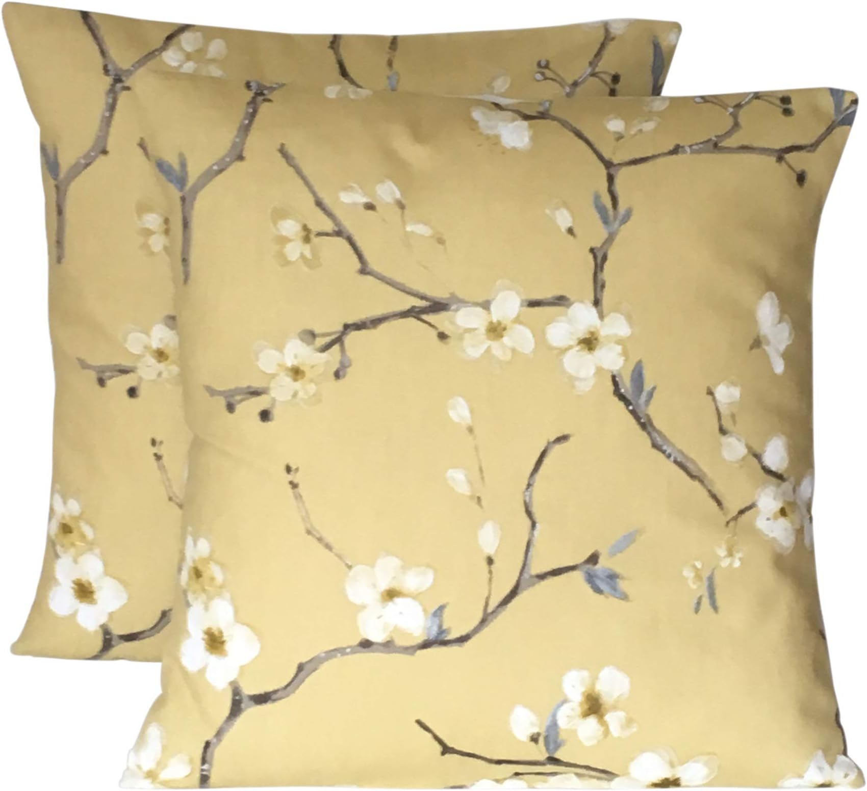 CUSHIONS2U 2 x 20 (50cm x 50cm) Handmade Emi Mustard Yellow Brown Cream Grey Floral Cushion Covers