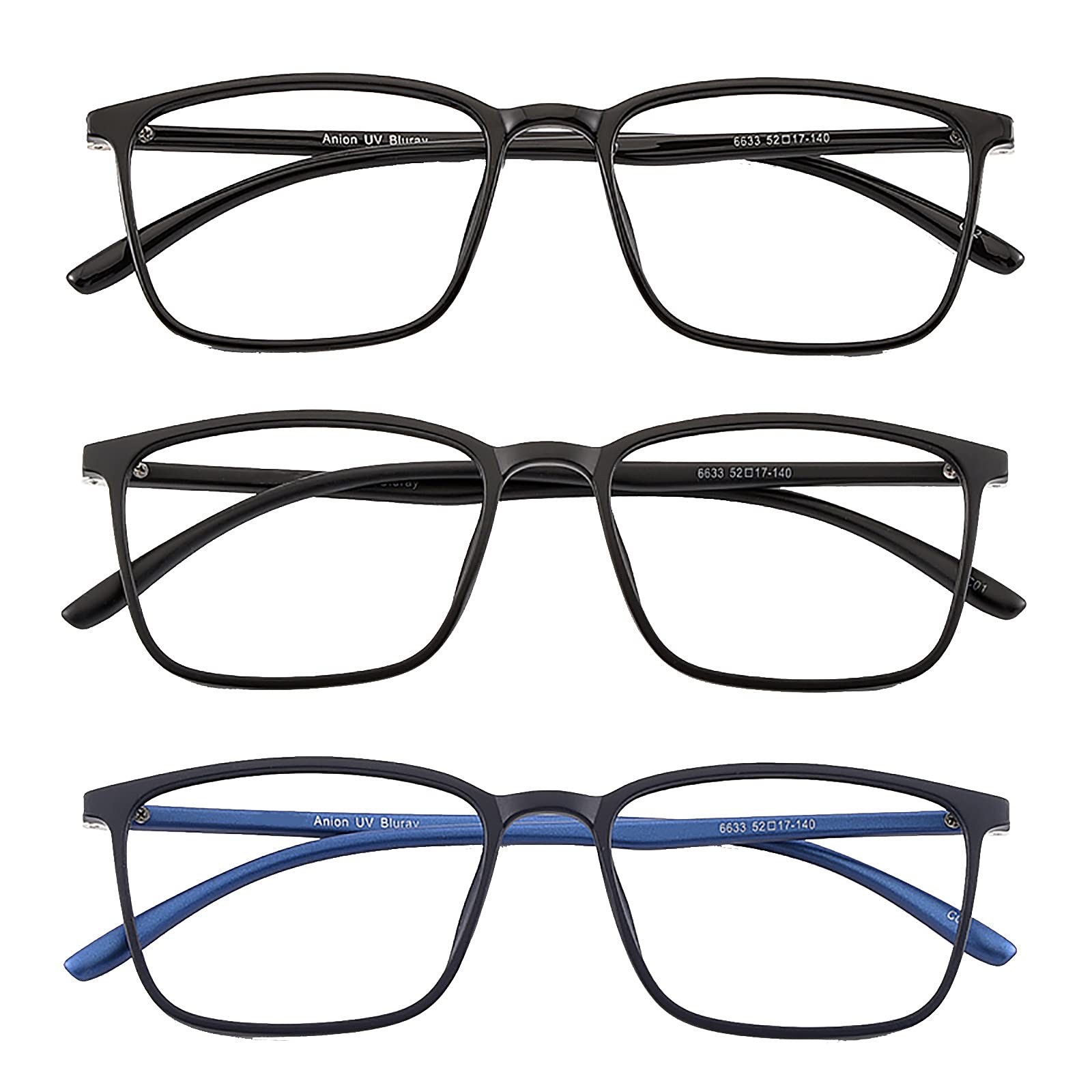 3 pary okularów do czytania Blue Light Blocking, okulary do czytania dla mężczyzn i kobiet, lekkie okulary z zawiasem sprężynowym i soczewkami antyodblaskowymi, w zestawie 0-3,5 dioptrii (1,5)