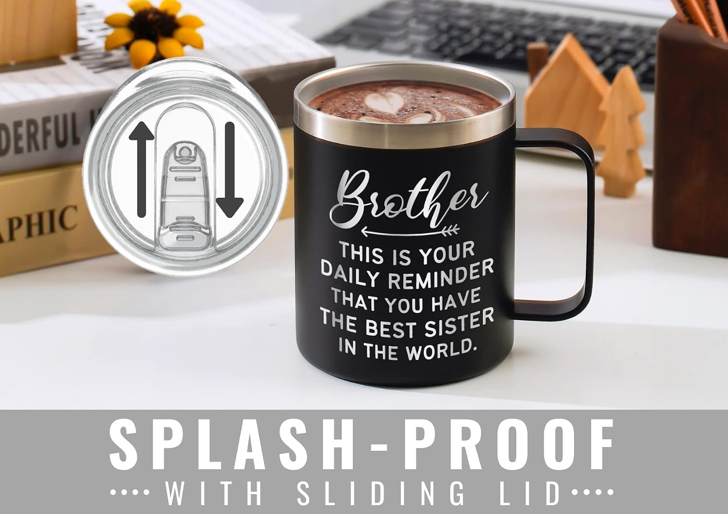 Onebttl Brother Gifts from Sister, Stainless Steel Travel Coffee Mug 12oz Funny Gift Idea for the Best Brother for Christmas, Birthday, Insulated Travel Mug - Reminder