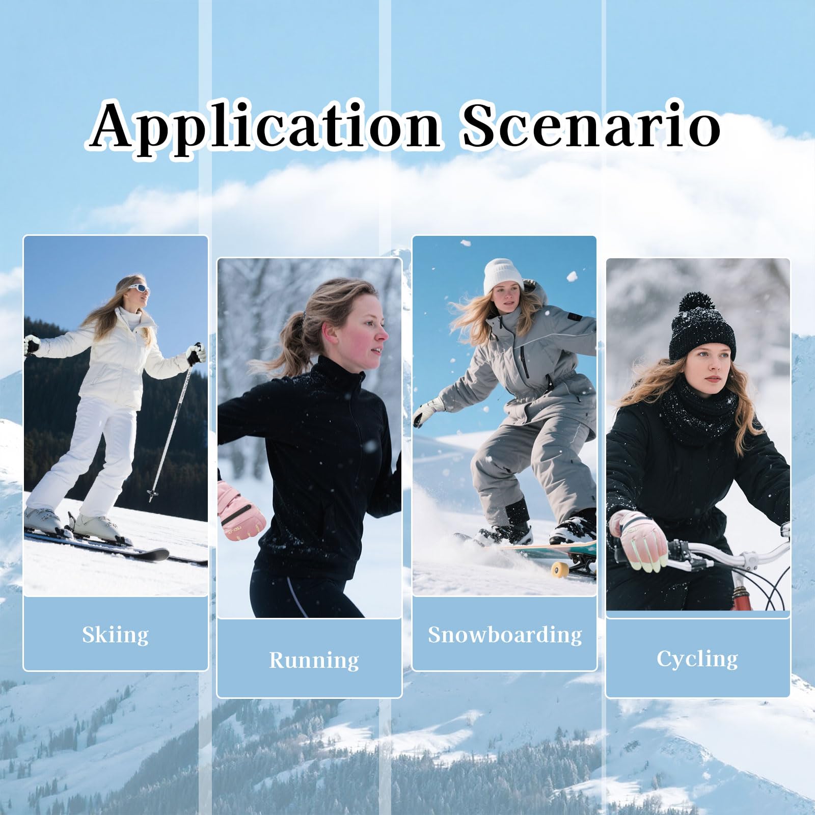 Guantes de esquí impermeables para mujer térmicos a prueba de viento con bolsillo cremallera