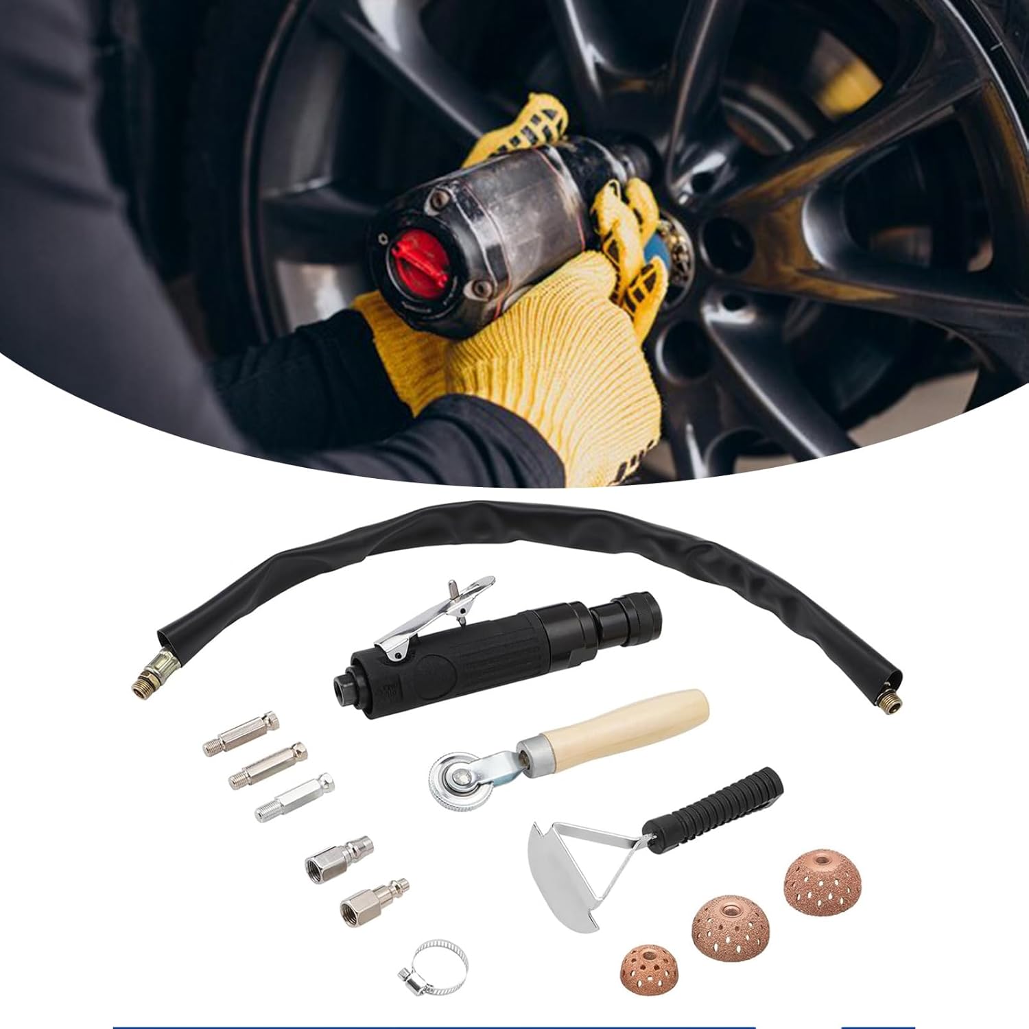 Heavy Duty Air Powered Tire Repair Systems with 2500rpm Buffer Roller and Polishing Accessories for Inner Liner Repair Tire Treaded Rubber Removal Tool