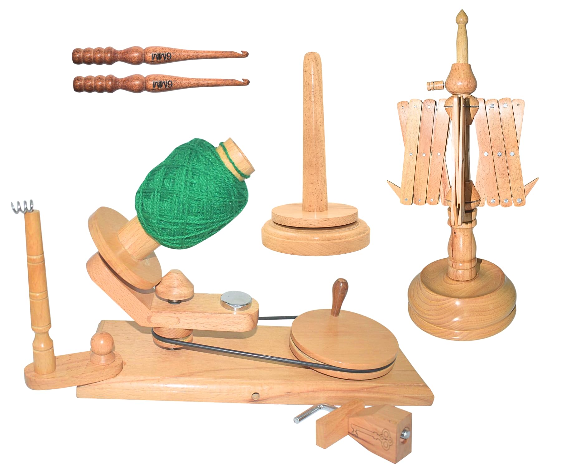 Naaz Wood arts® Beech Wood Yarn Ball Winder with Swift Winder and Yarn Rolling Holder or 2 Pcs Knitting Knitting Hooks Crocheting Handcrafted (Yarn Ball Winder).