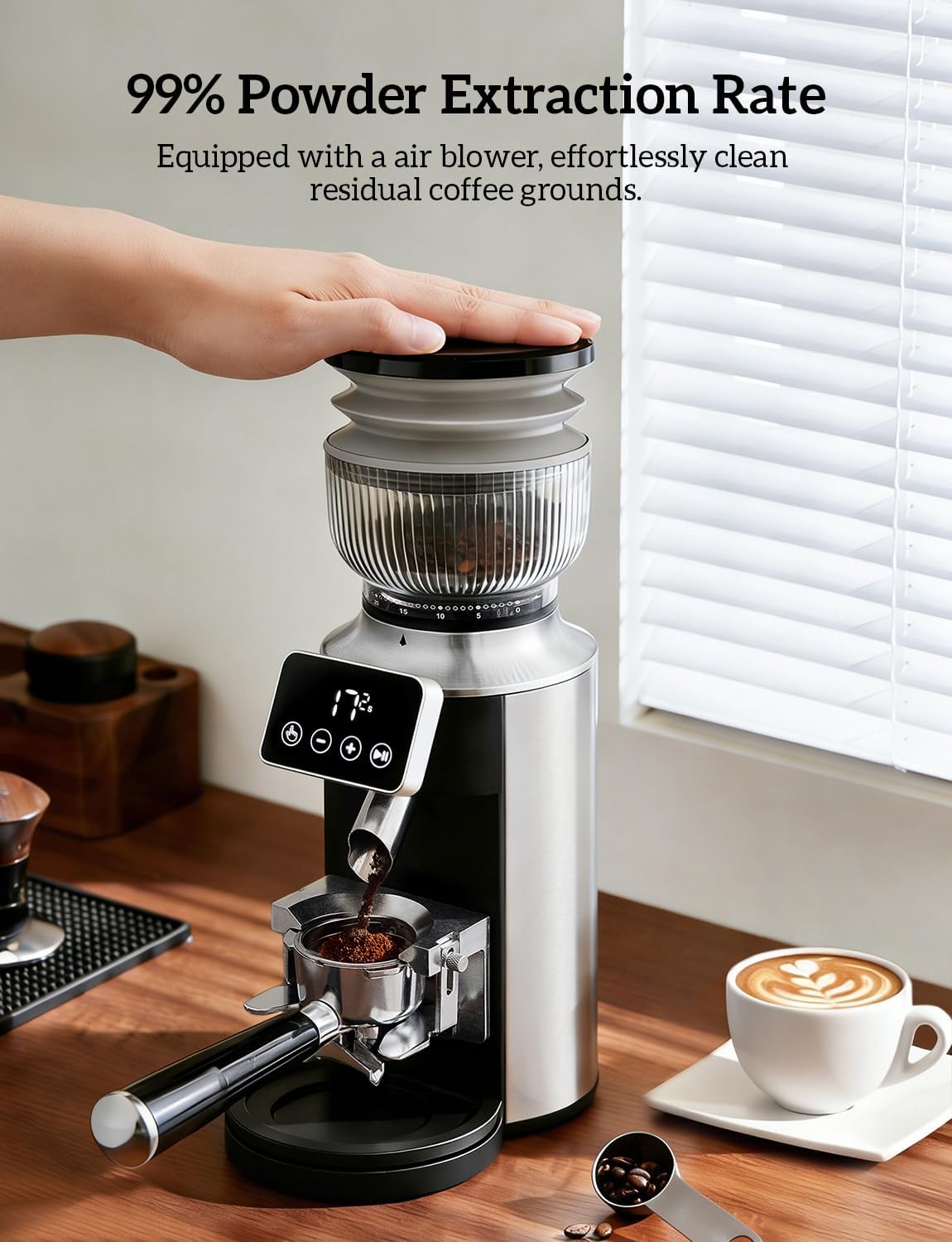 Neretva Espresso Grinder, 2 in 1 Professional Coffee Bean Grinder Stainless Steel Suit 51~58mm Portafilter Burr Coffee Grinder 30 Precise Setting&Anti-Static for Espresso/French Press/Drip/Moka-Silver