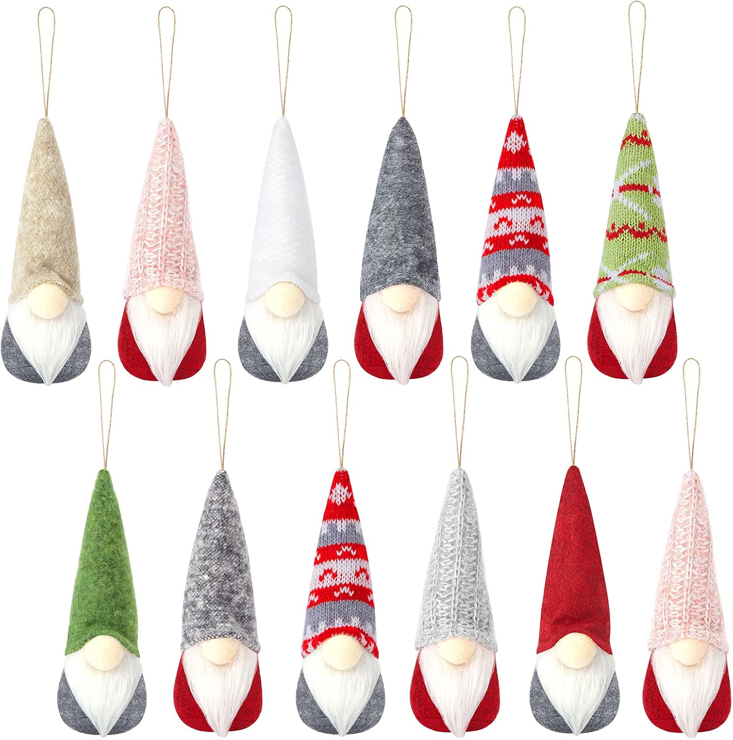 Vdealen 12 Pack Gnome Ornaments Hanging Gnomes Christmas Decoration, Handmade Gnomes Plush Scandinavian Xmas Tomte Gnome Christmas Tree Decoration Home Decor