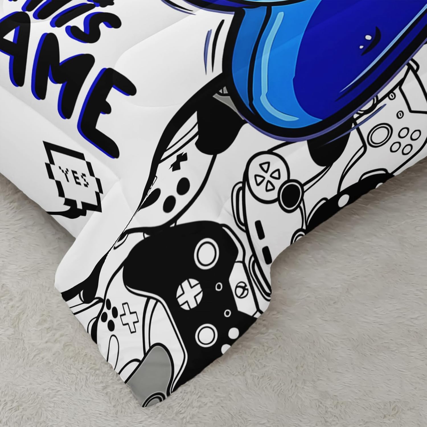 AILONEN Gamepad Comforter Set Full Size, Modern Gamer Fitted Bedding Set for Kids Boys,Children Video Game Bed in a Bag Duvet Set,1 Quilt and 2 Pillowcases,Soft Microfiber