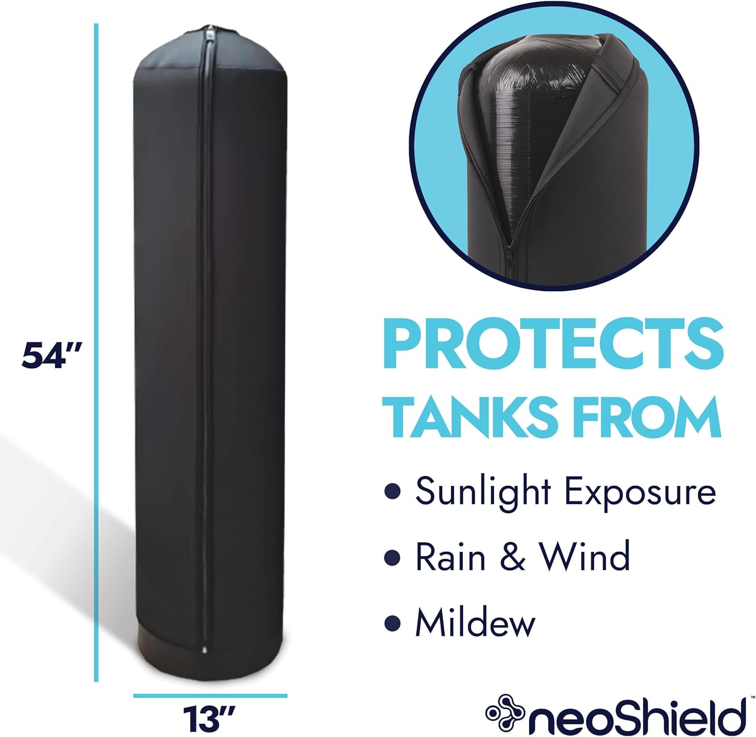 NeoShield Neoprene Tank Jacket for Water Softener & Filter Tanks, Zippered Cover for Condensation Control, UV & Weather Protection, Black by Neo-Pure (13''D x 54''H)