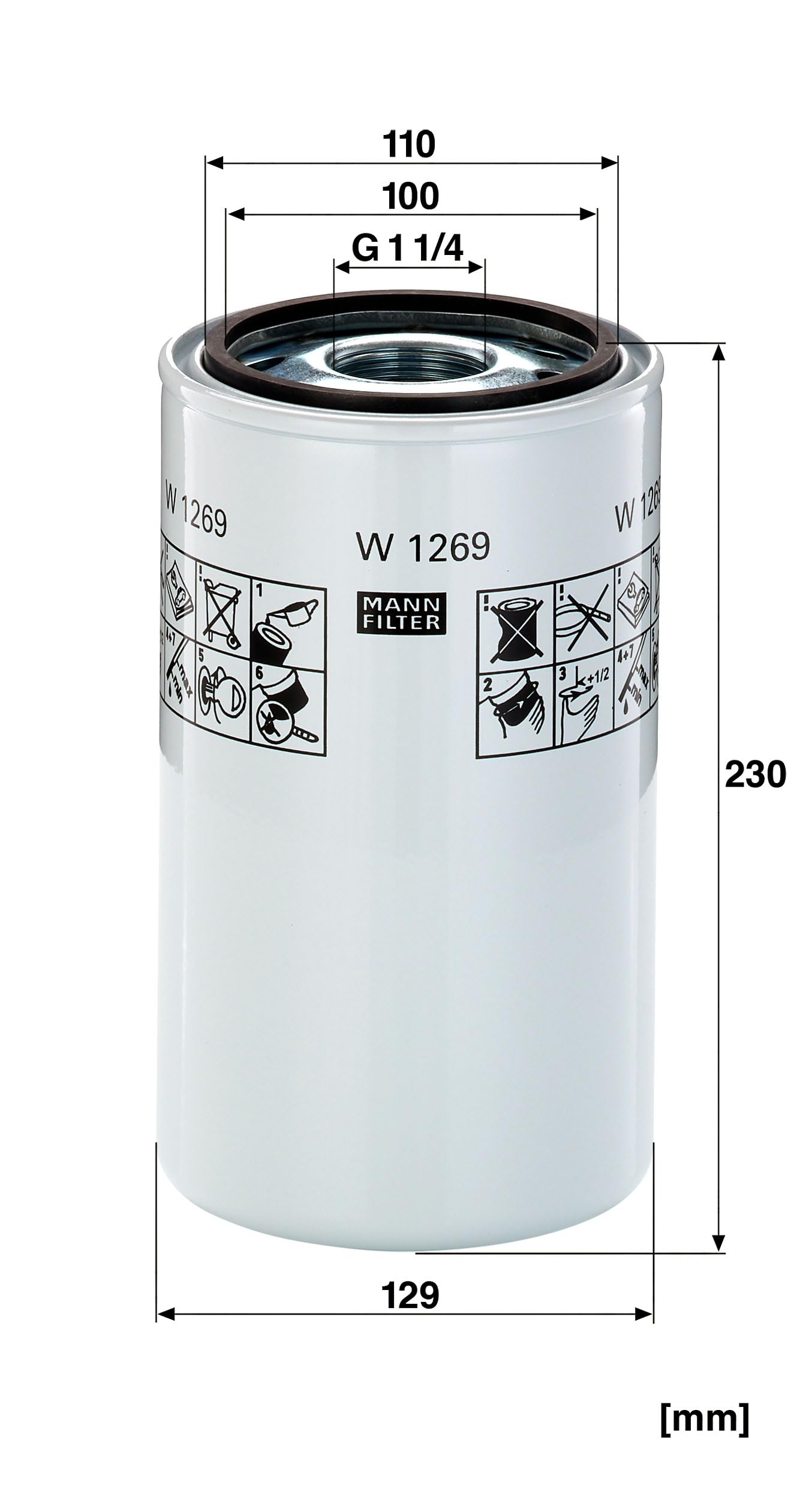 MANN-FILTER W 1269 Filtro de aceite Hidráulico - para Aplicaciones fuera de autopista